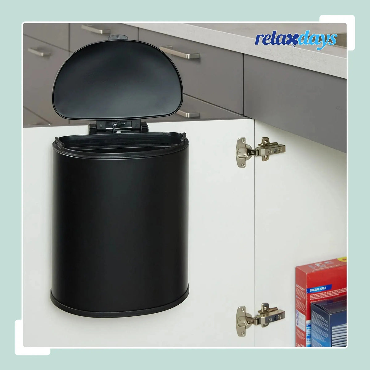 Küchenmülleimer hängend 9l Schwarz von Relaxdays