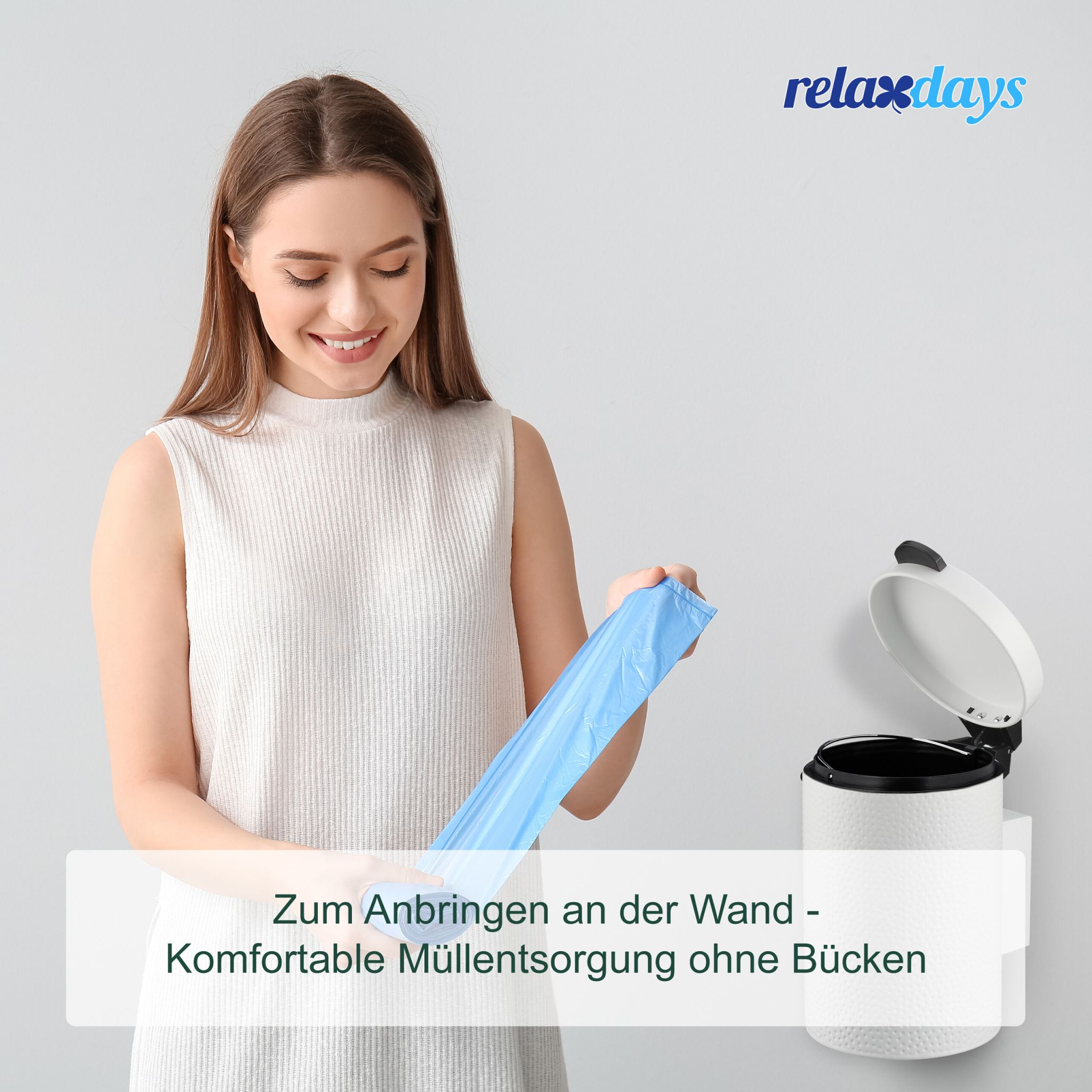 Kosmetikeimer Wandmontage 3 Liter Weiss-Schwarz von Relaxdays
