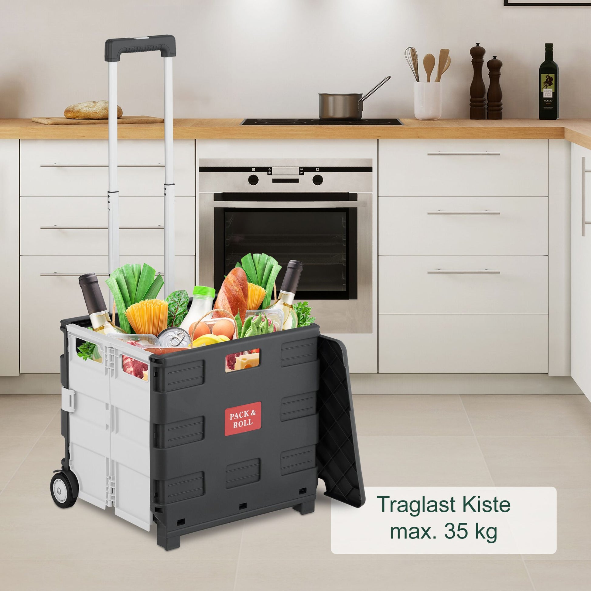 Klappbarer Einkaufstrolley mit Deckel Anthrazit-Weiss von Relaxdays