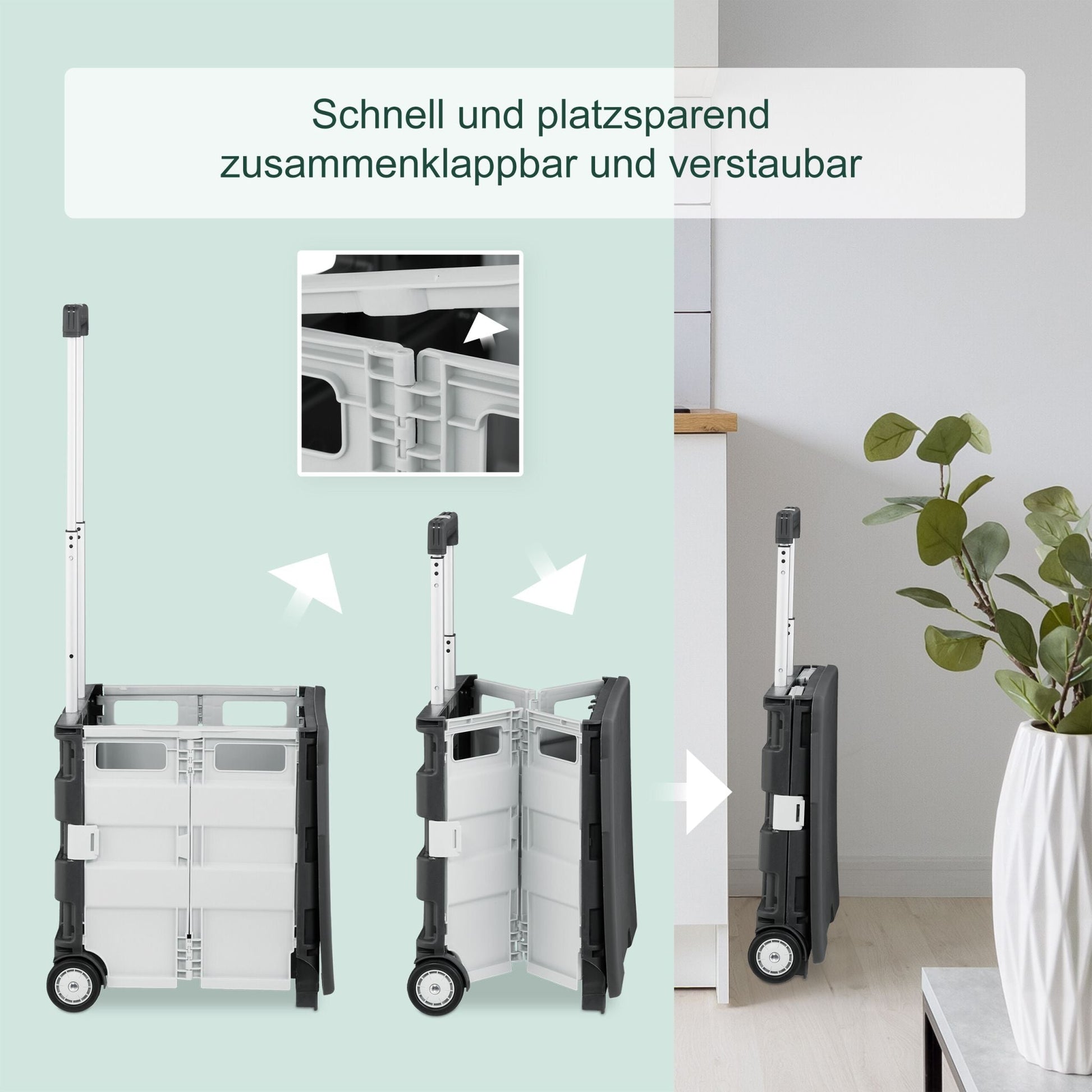 Klappbarer Einkaufstrolley mit Deckel Anthrazit-Weiss von Relaxdays
