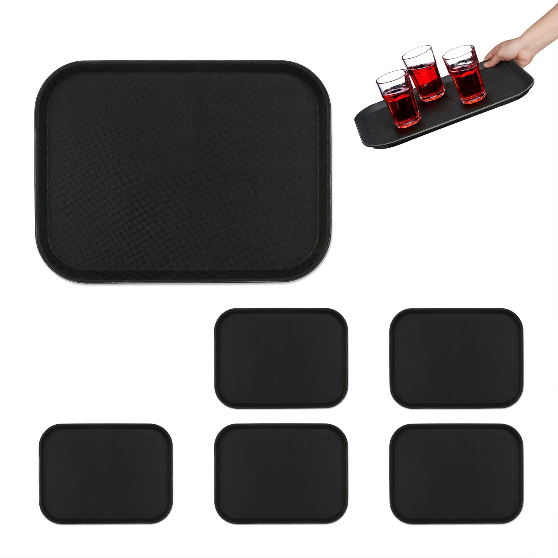 Serviertablett 6er-Set Schwarz von Relaxdays