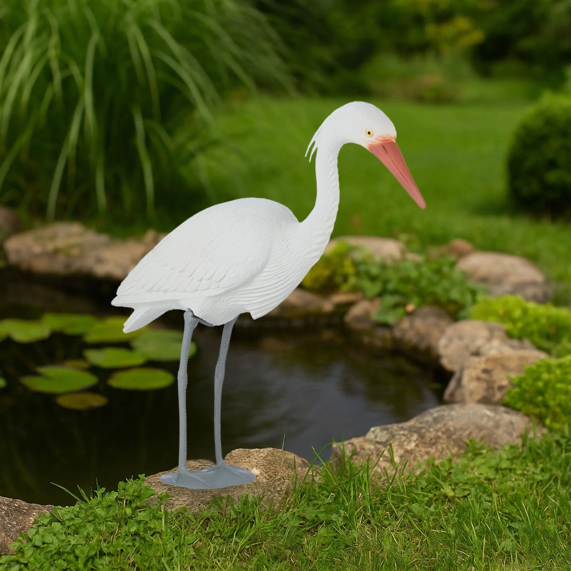 Gartendeko-Figur Reiher Weiss-Orange-Grau von Relaxdays