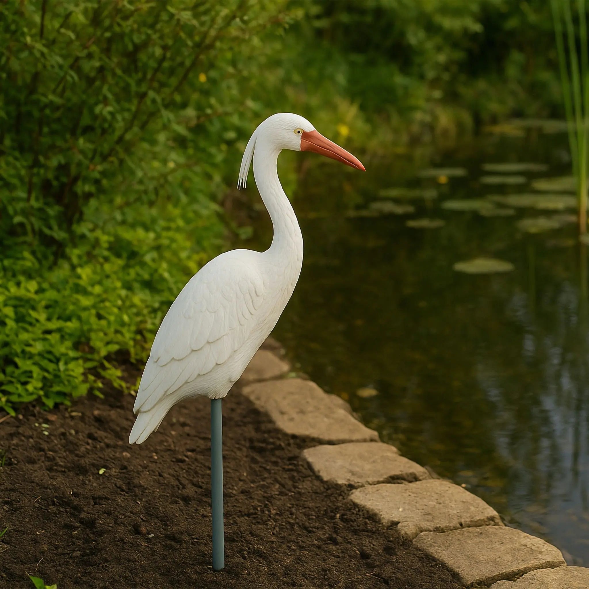 Gartendeko-Figur Reiher Weiss-Orange-Grau von Relaxdays