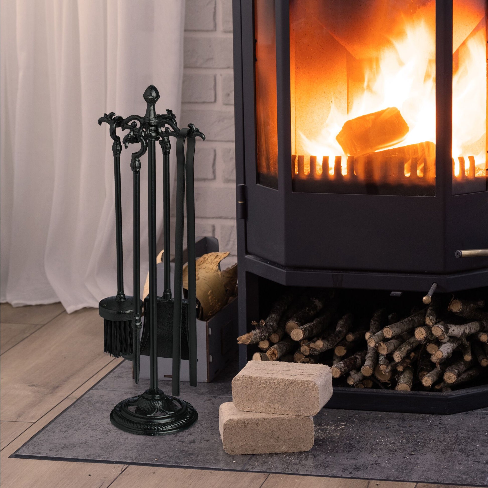 Kaminbesteck Gusseisen 5tlg. Schwarz von Relaxdays