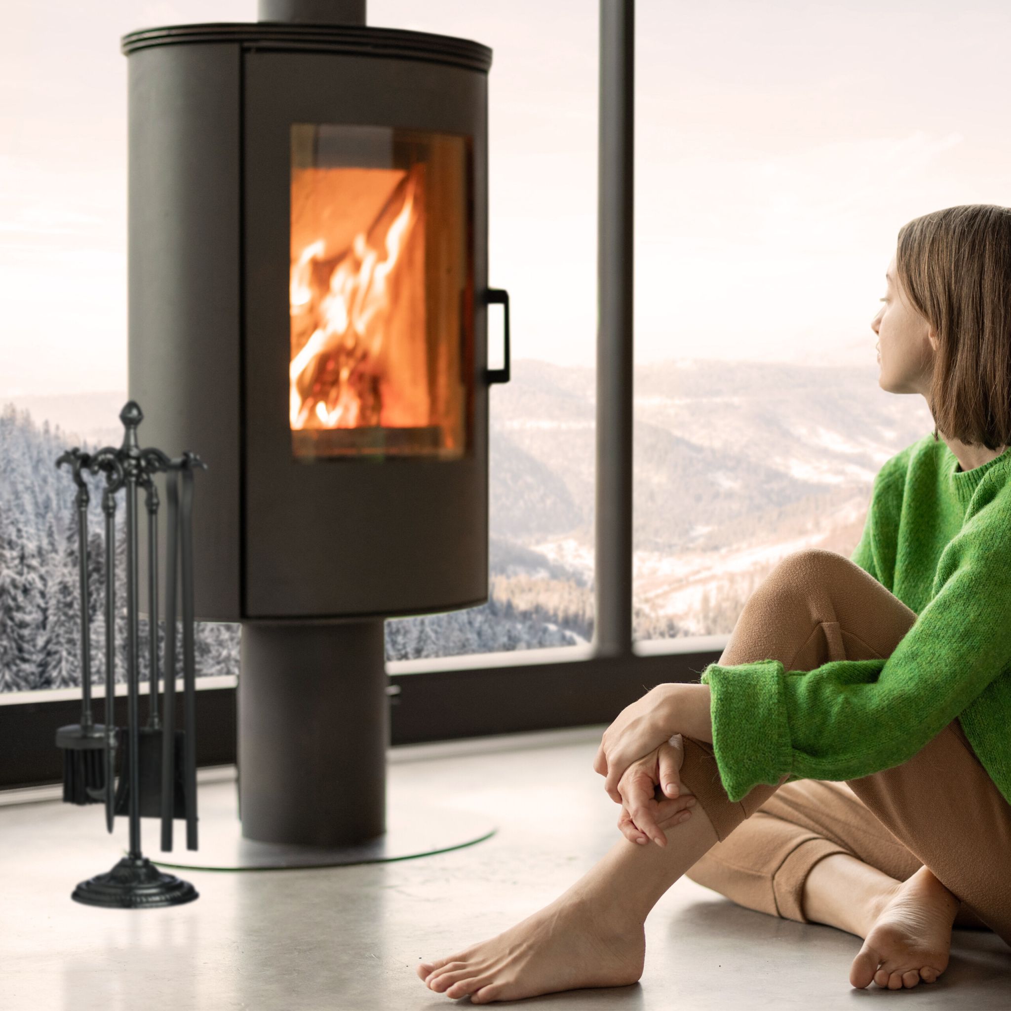 Kaminbesteck Gusseisen 5tlg. Schwarz von Relaxdays