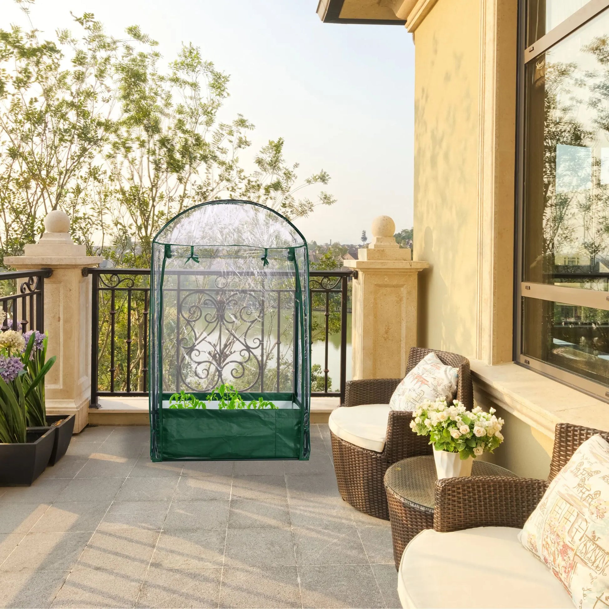 Balkon Gewächshaus mit Pflanzsack Dunkelgrün-Transparent von Relaxdays