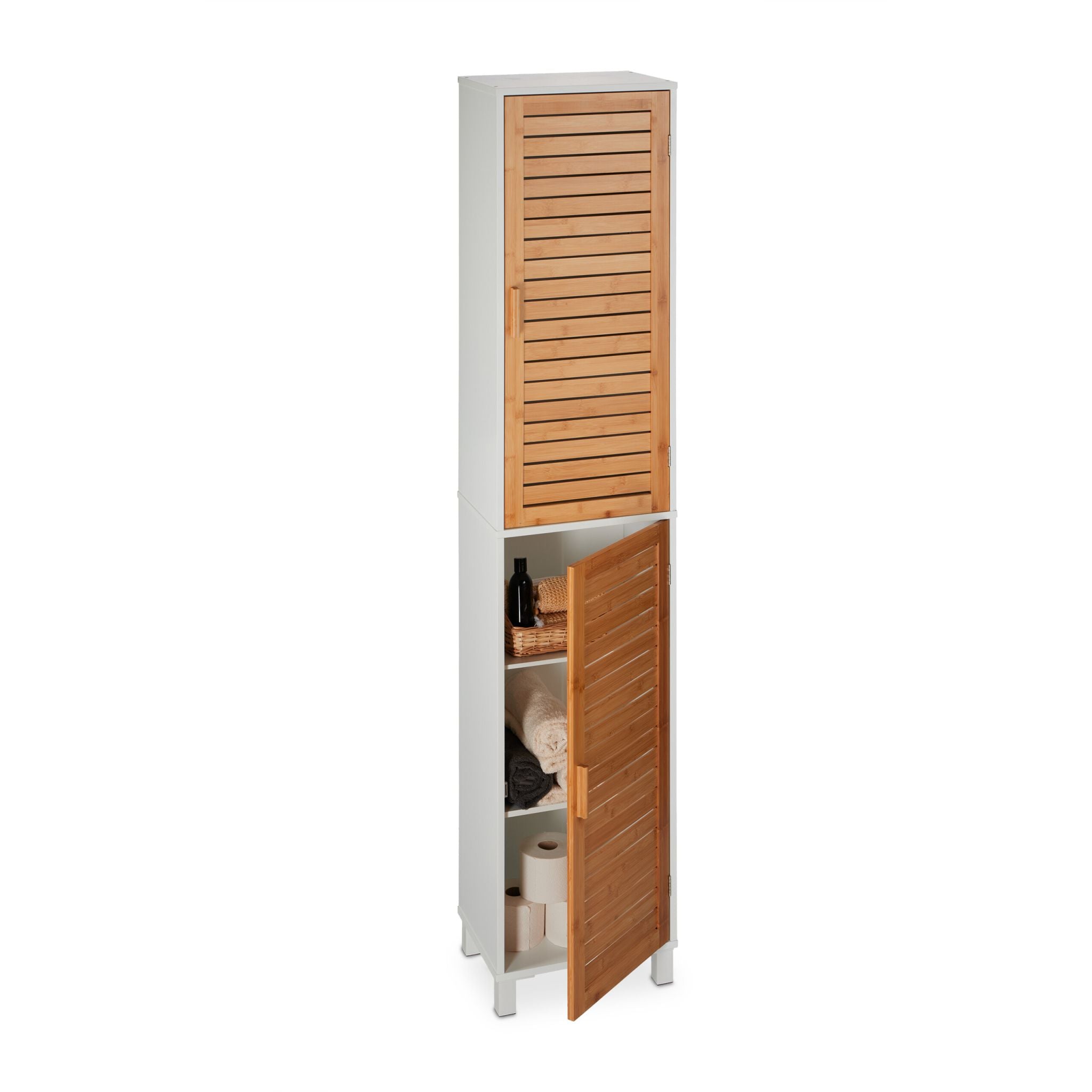Hoher Badezimmerschrank Weiss-Hellbraun von Relaxdays