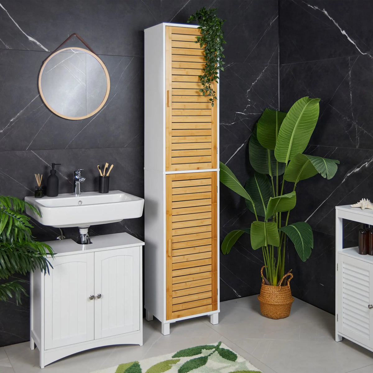Hoher Badezimmerschrank Weiss-Hellbraun von Relaxdays