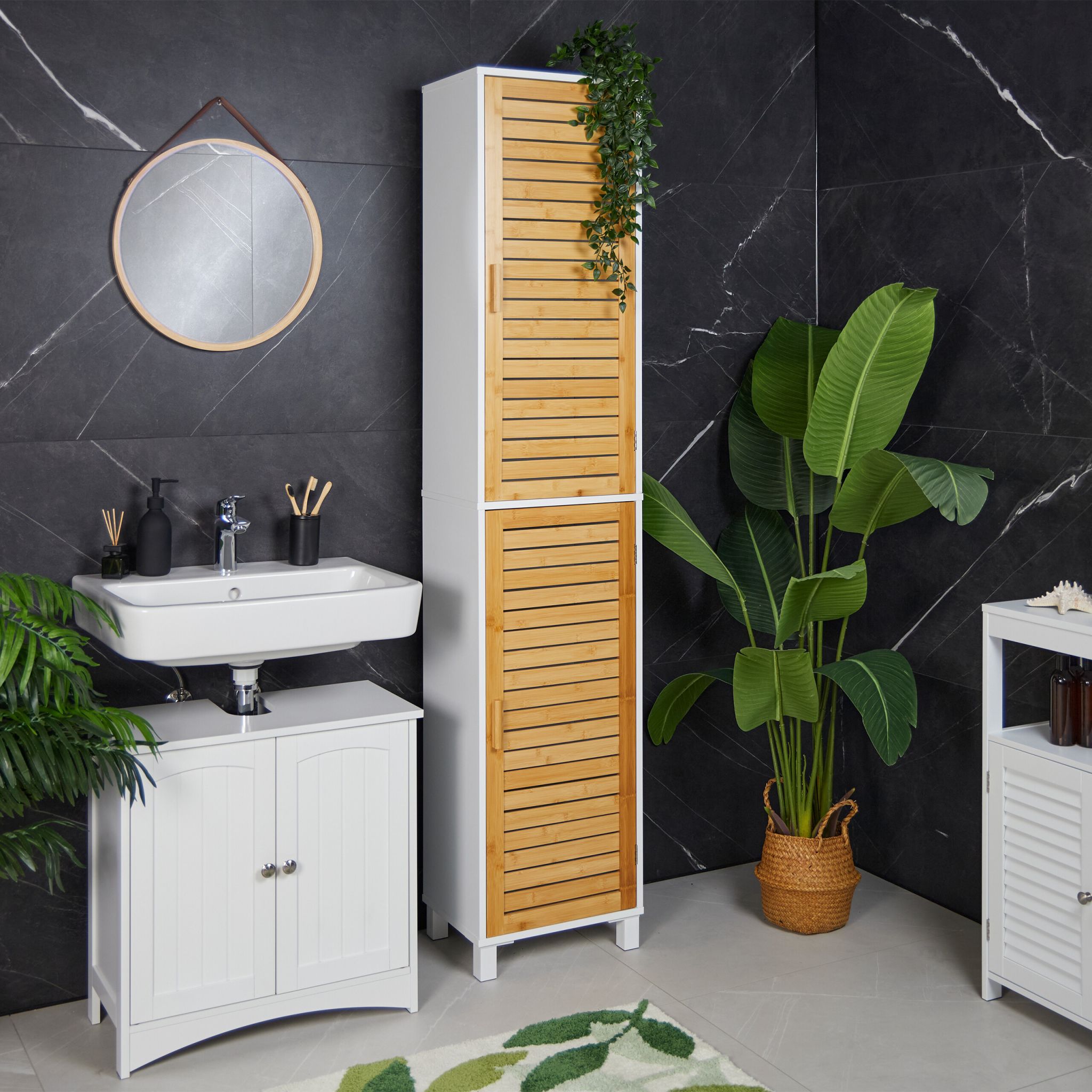 Hoher Badezimmerschrank Weiss-Hellbraun von Relaxdays