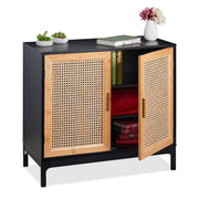 Sideboard mit 2 Rattan-Türen Gold-Hellbraun-Schwarz von Relaxdays