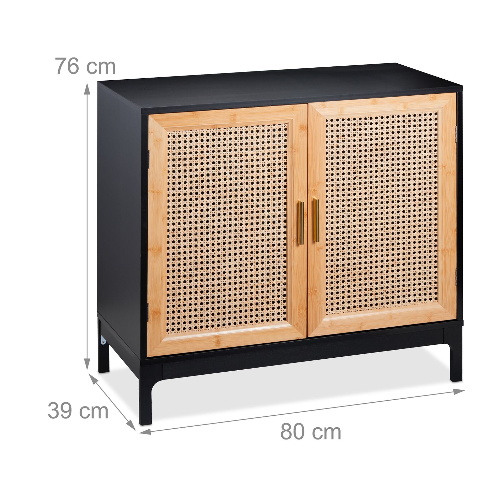 Sideboard mit 2 Rattan-Türen Gold-Hellbraun-Schwarz von Relaxdays