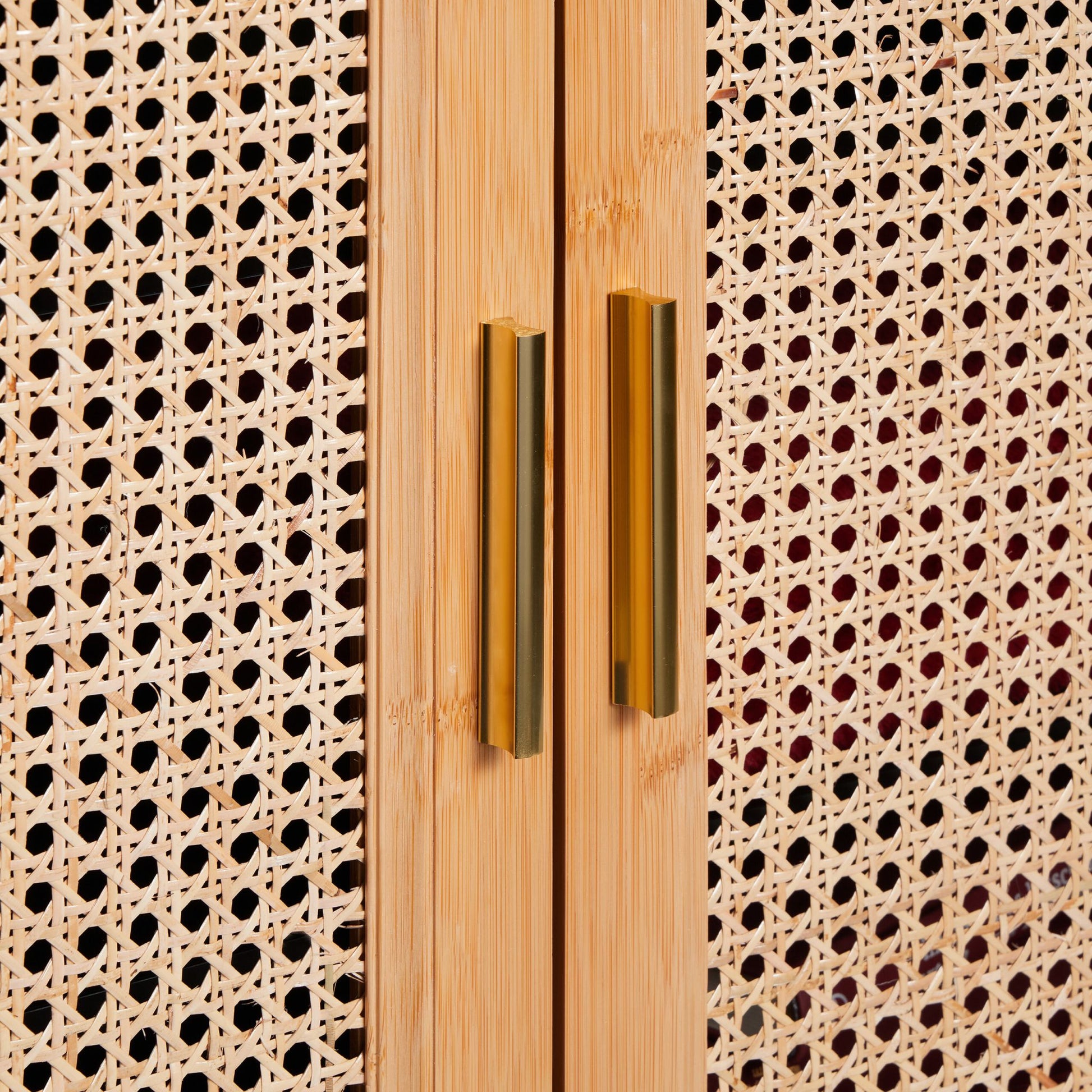 Sideboard mit 2 Rattan-Türen Gold-Hellbraun-Schwarz von Relaxdays