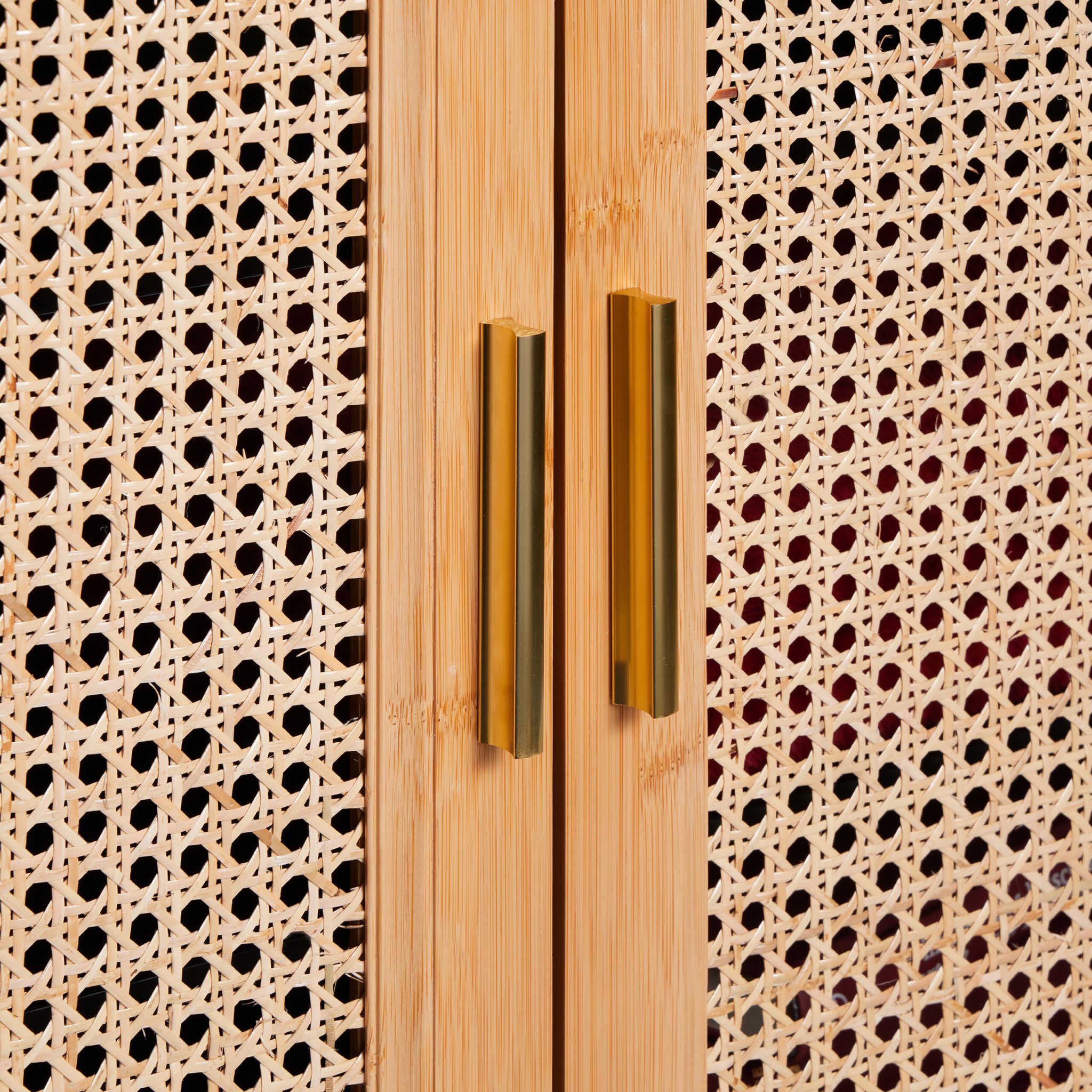 Sideboard mit 2 Rattan-Türen Gold-Hellbraun-Schwarz von Relaxdays