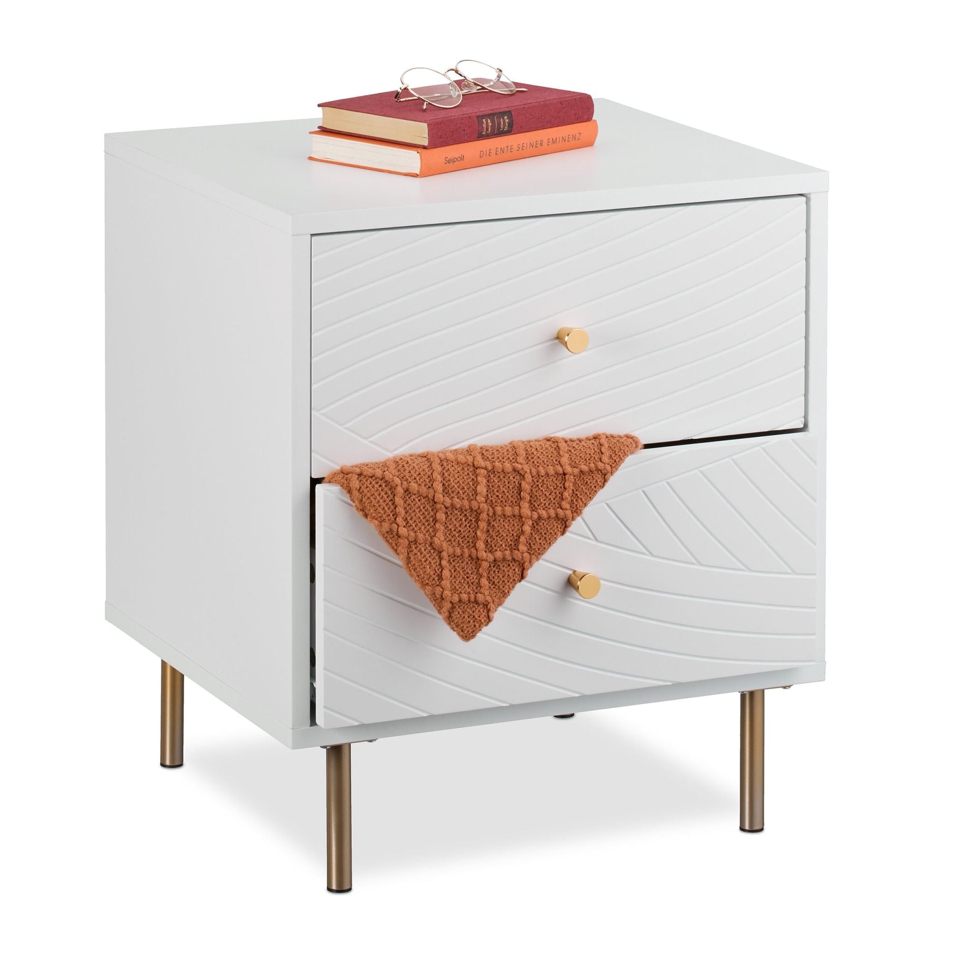 Nachttisch mit 2 Schubladen Weiss-Gold von Relaxdays