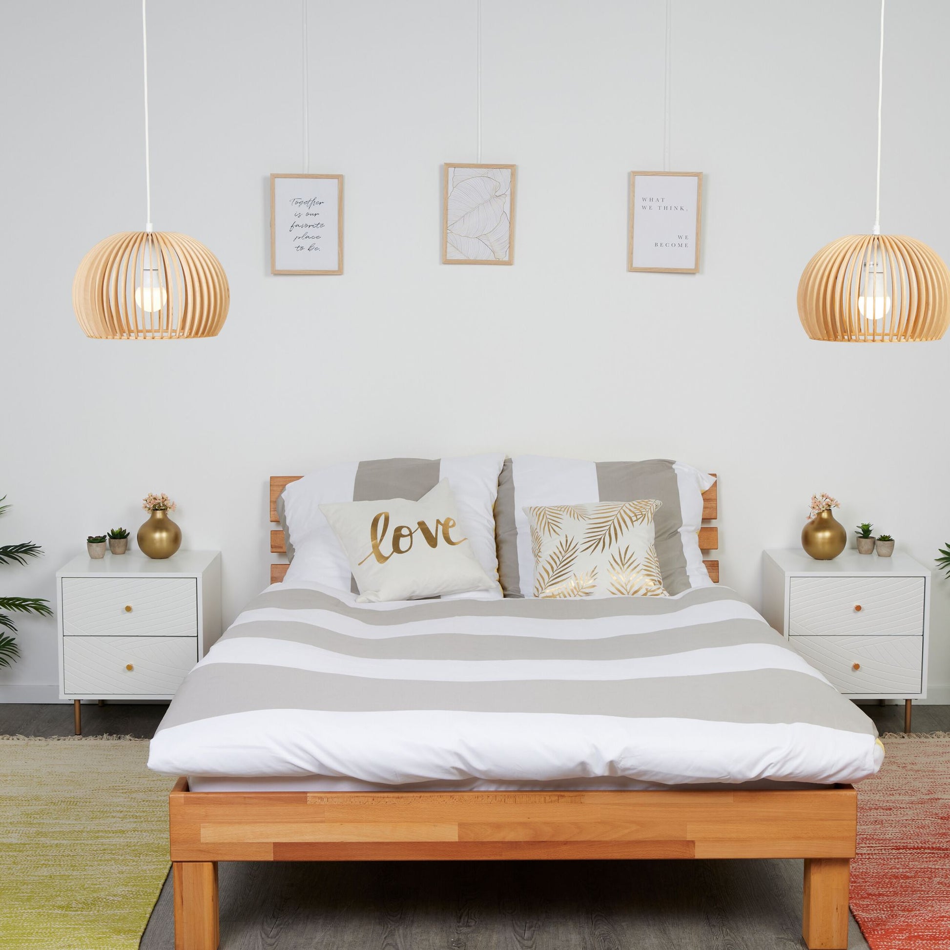 Nachttisch mit 2 Schubladen Weiss-Gold von Relaxdays