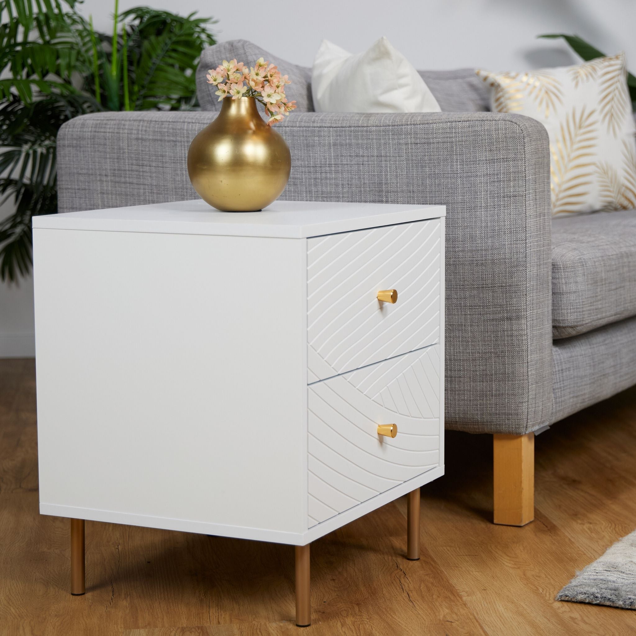 Nachttisch mit 2 Schubladen Weiss-Gold von Relaxdays