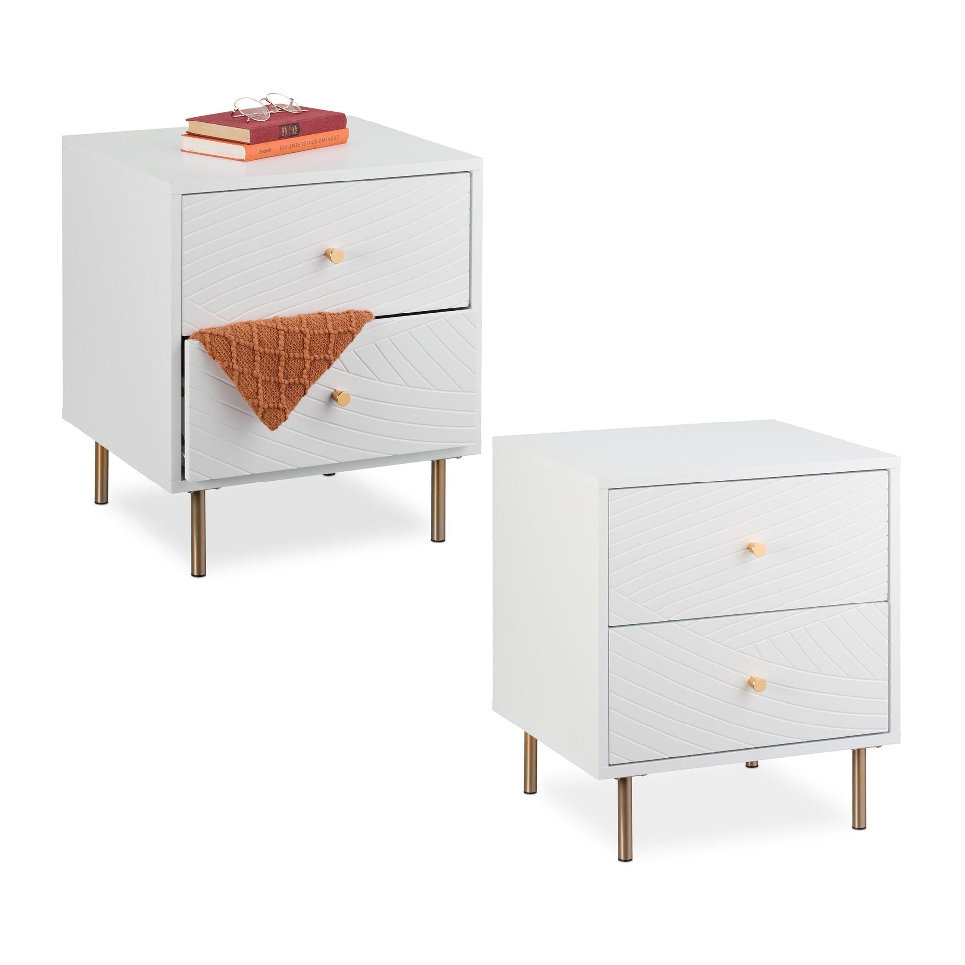 Nachttisch mit 2 Schubladen Weiss-Gold von Relaxdays