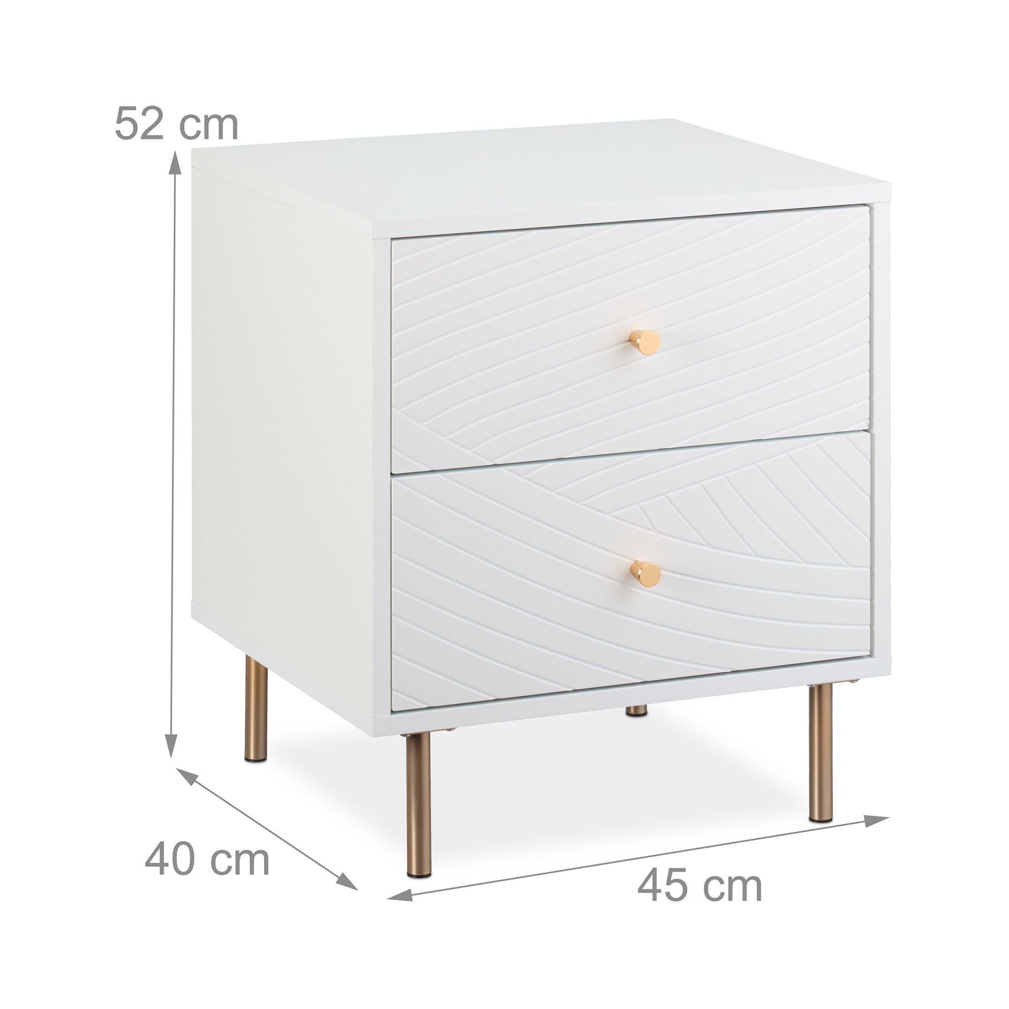 Nachttisch mit 2 Schubladen Weiss-Gold von Relaxdays