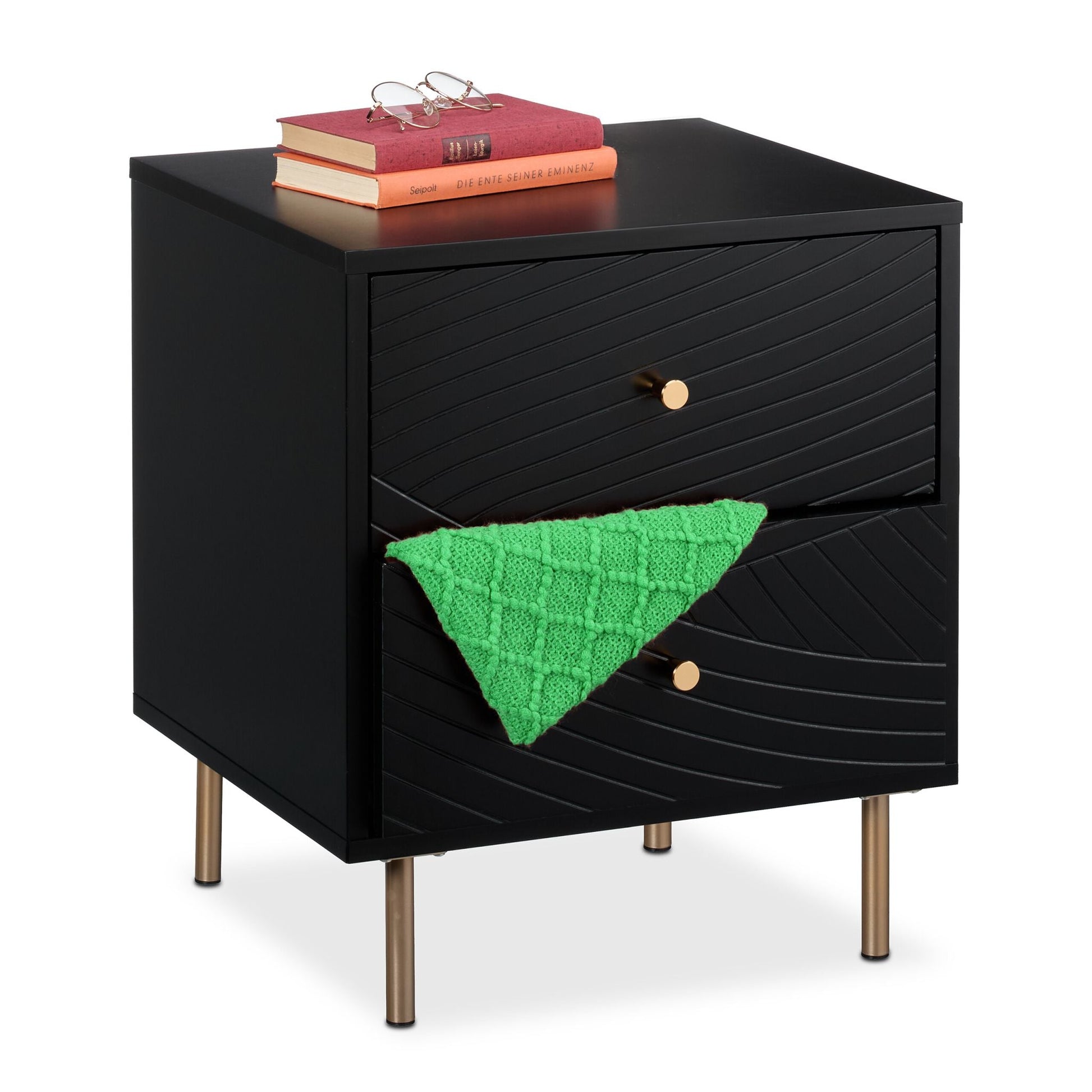 Nachttisch mit 2 Schubladen Gold-Schwarz von Relaxdays