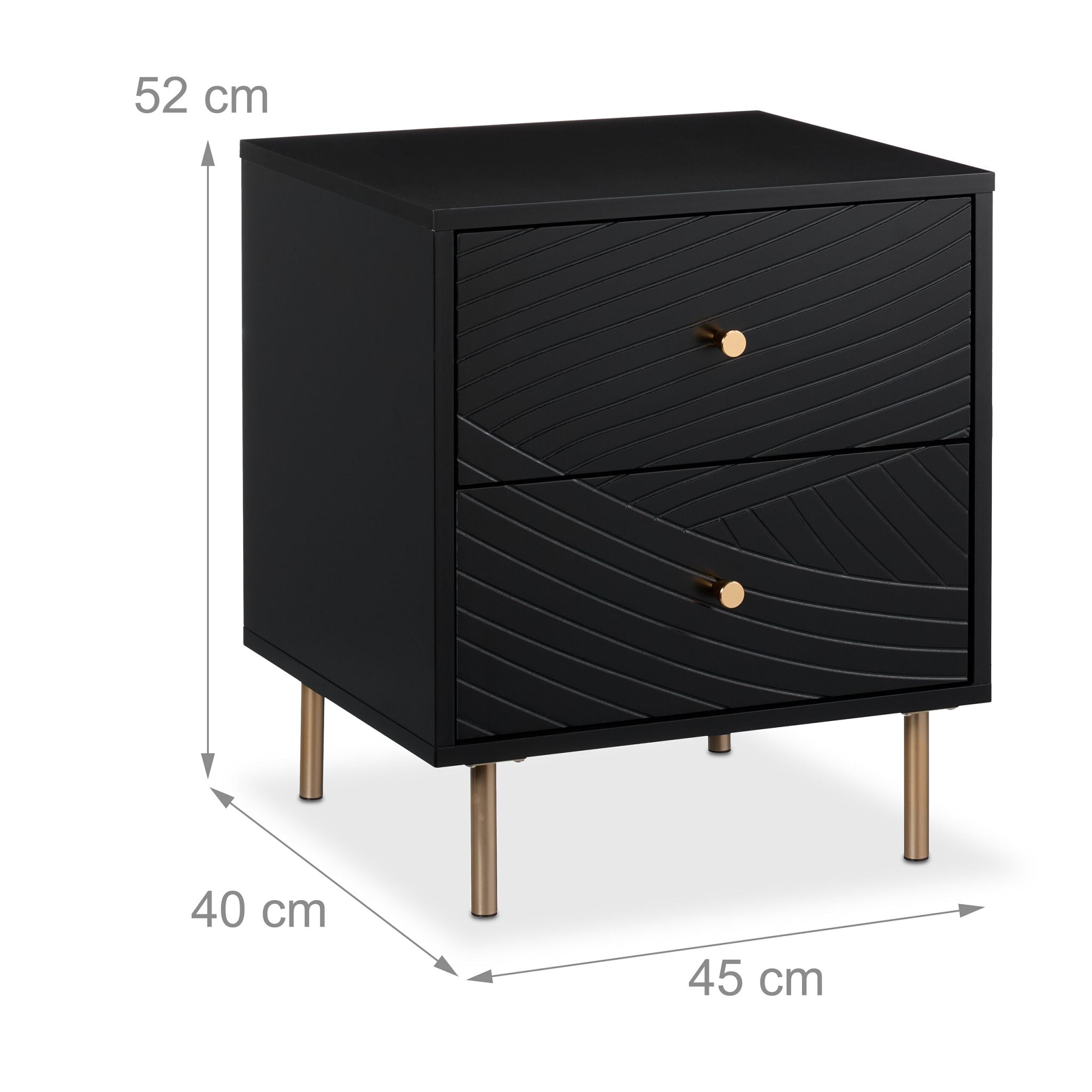 Nachttisch mit 2 Schubladen Gold-Schwarz von Relaxdays