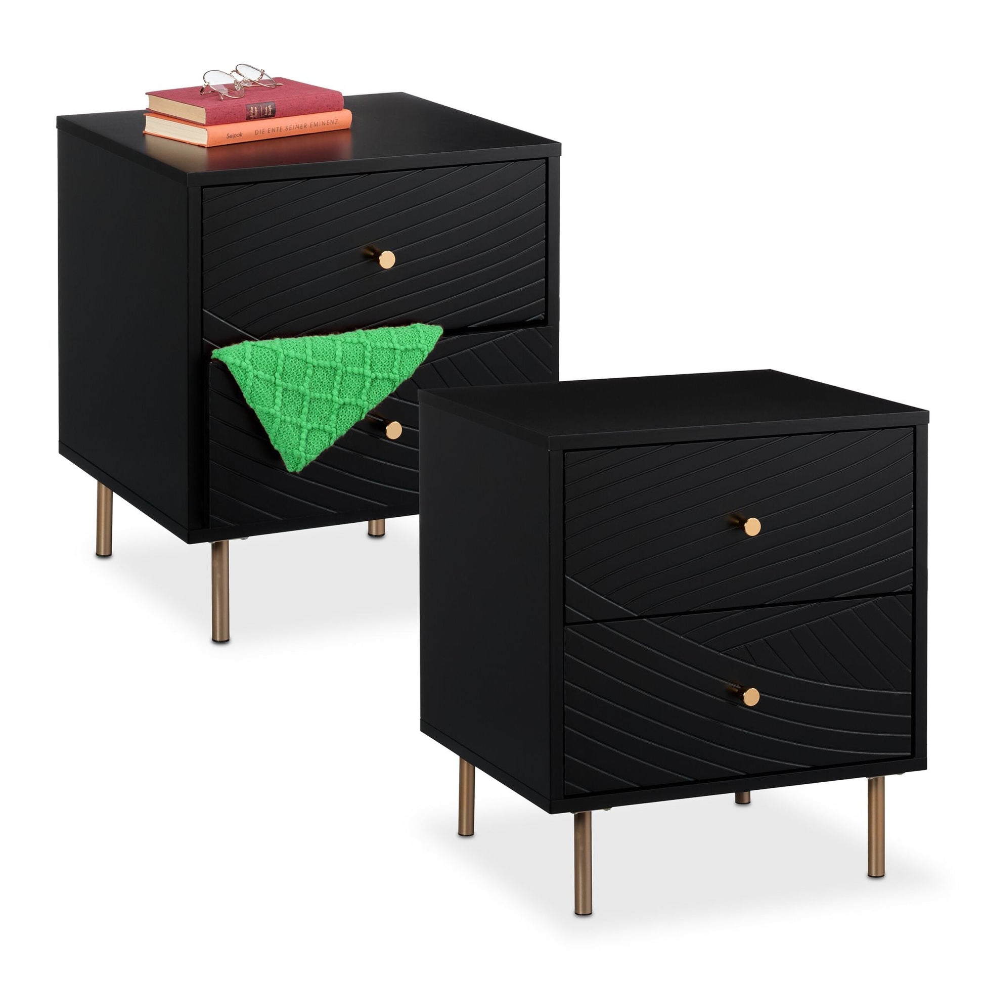 Nachttisch mit 2 Schubladen Gold-Schwarz von Relaxdays