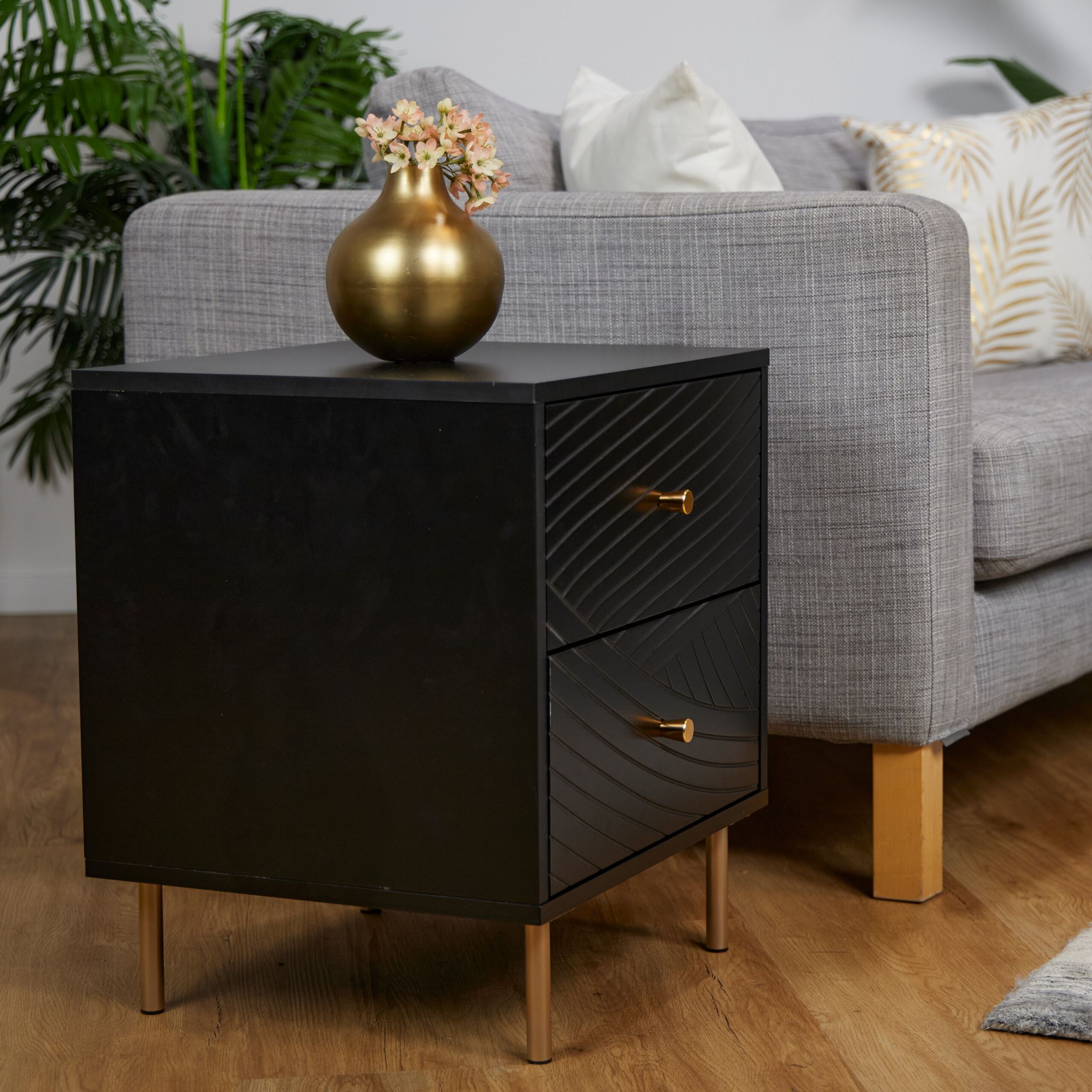 Nachttisch mit 2 Schubladen Gold-Schwarz von Relaxdays