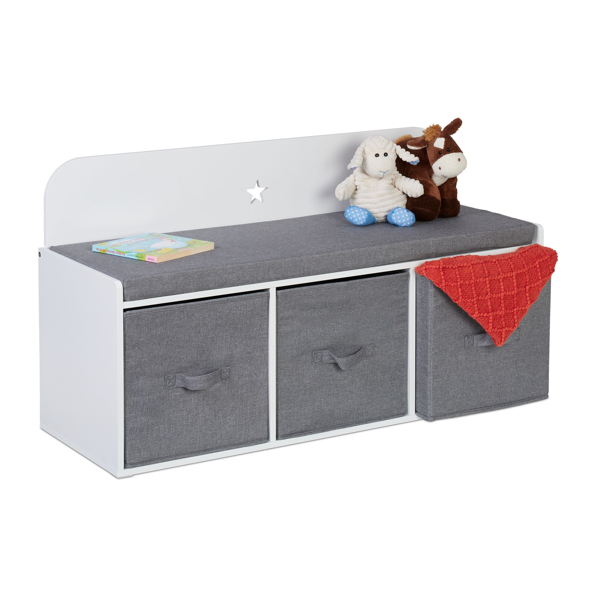 Kinderbank mit Stauraum Weiss-Grau von Relaxdays