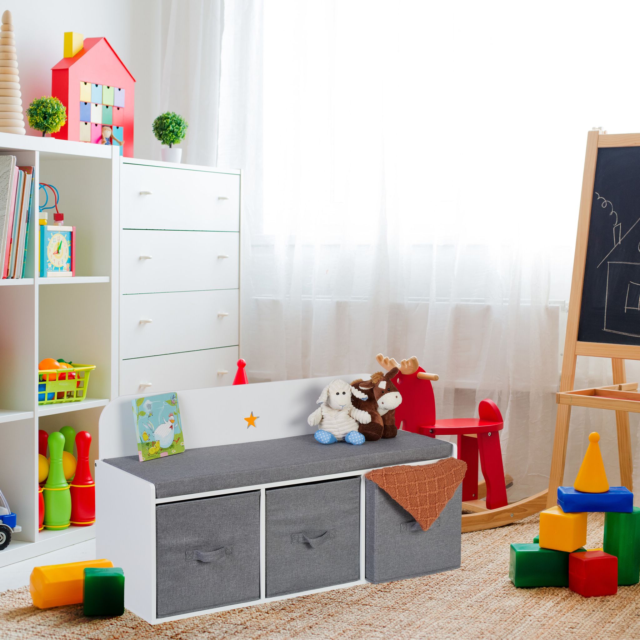 Kinderbank mit Stauraum Weiss-Grau von Relaxdays