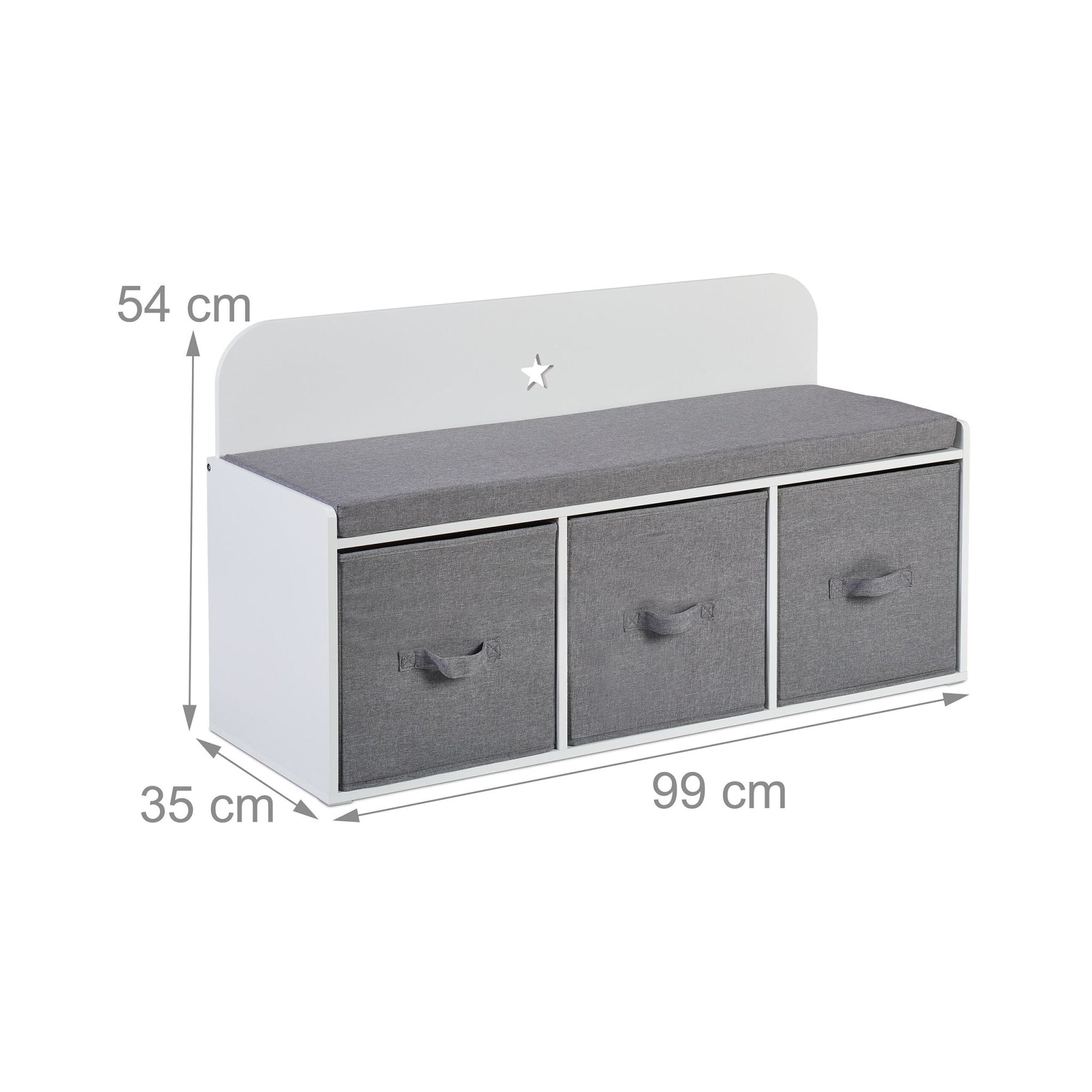 Kinderbank mit Stauraum Weiss-Grau von Relaxdays