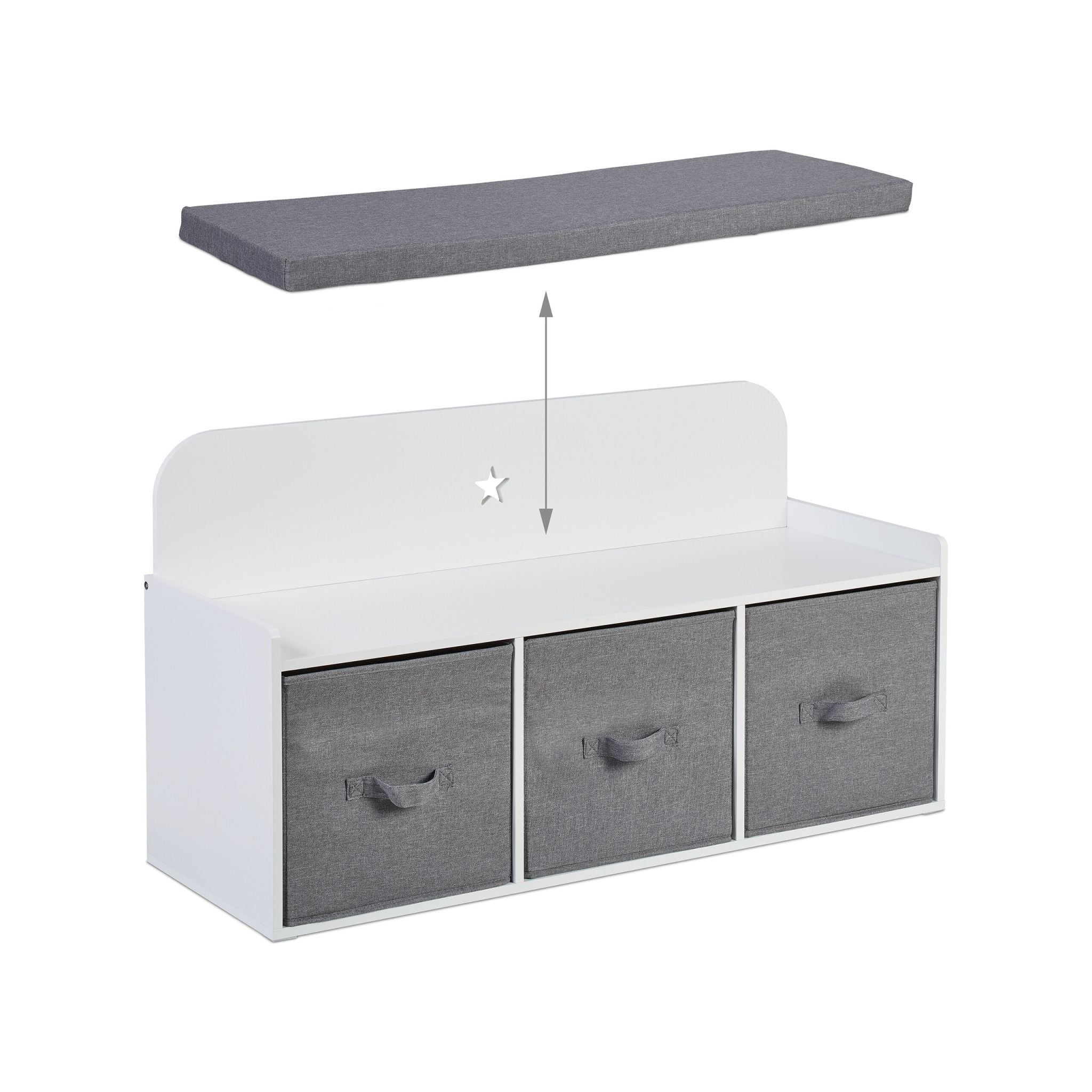 Kinderbank mit Stauraum Weiss-Grau von Relaxdays