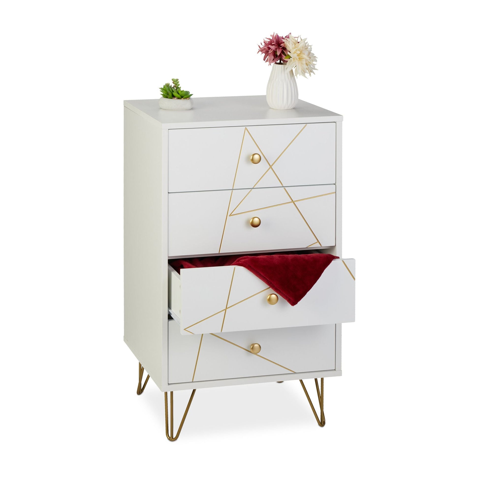 Kommode mit 4 Schubladen Weiss-Gold von Relaxdays