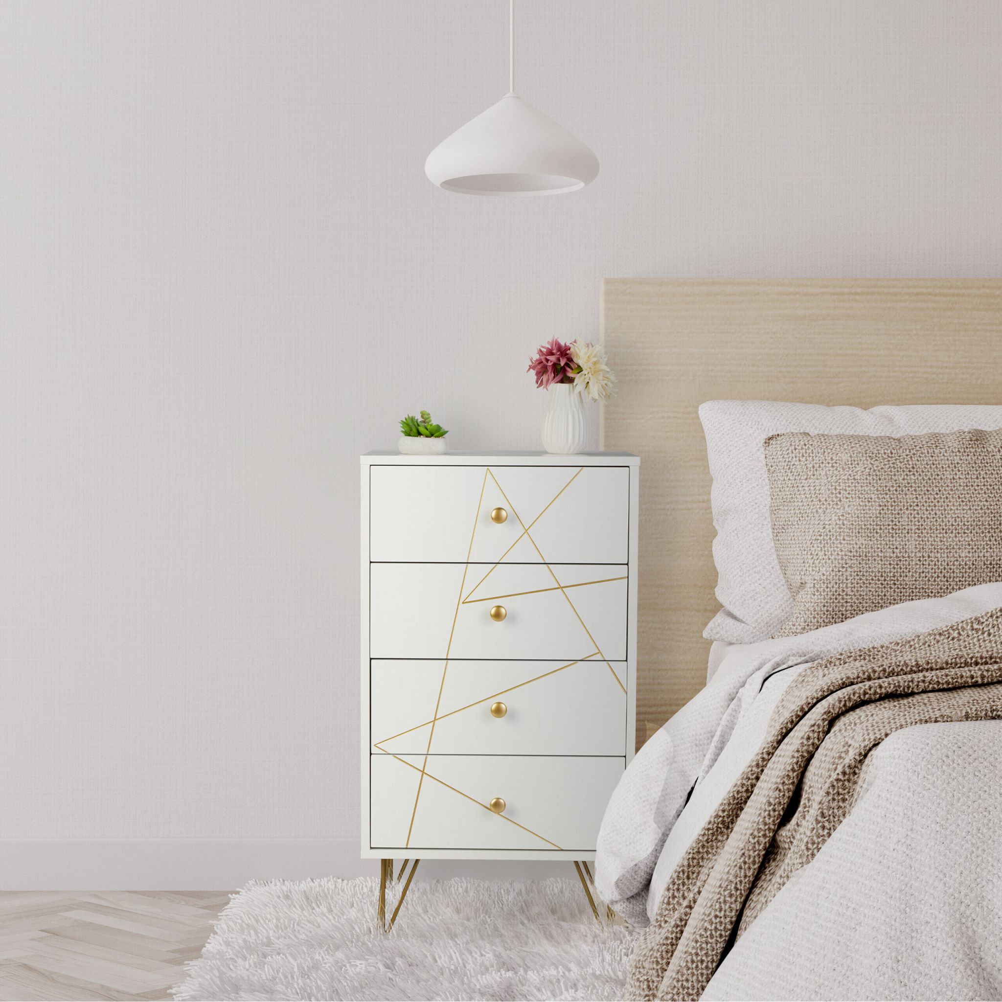 Kommode mit 4 Schubladen Weiss-Gold von Relaxdays