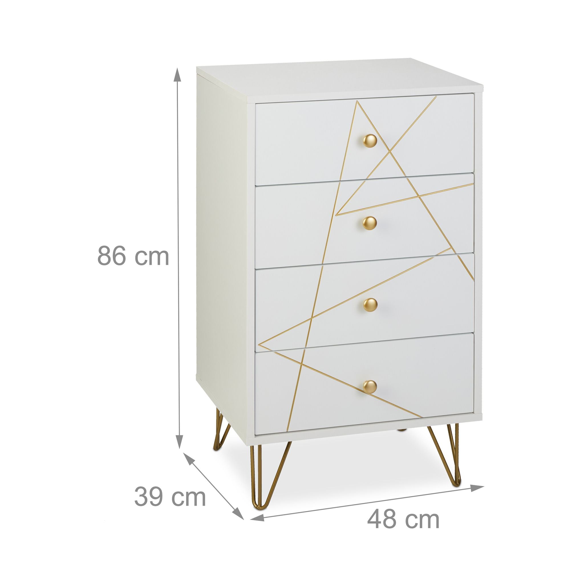 Kommode mit 4 Schubladen Weiss-Gold von Relaxdays