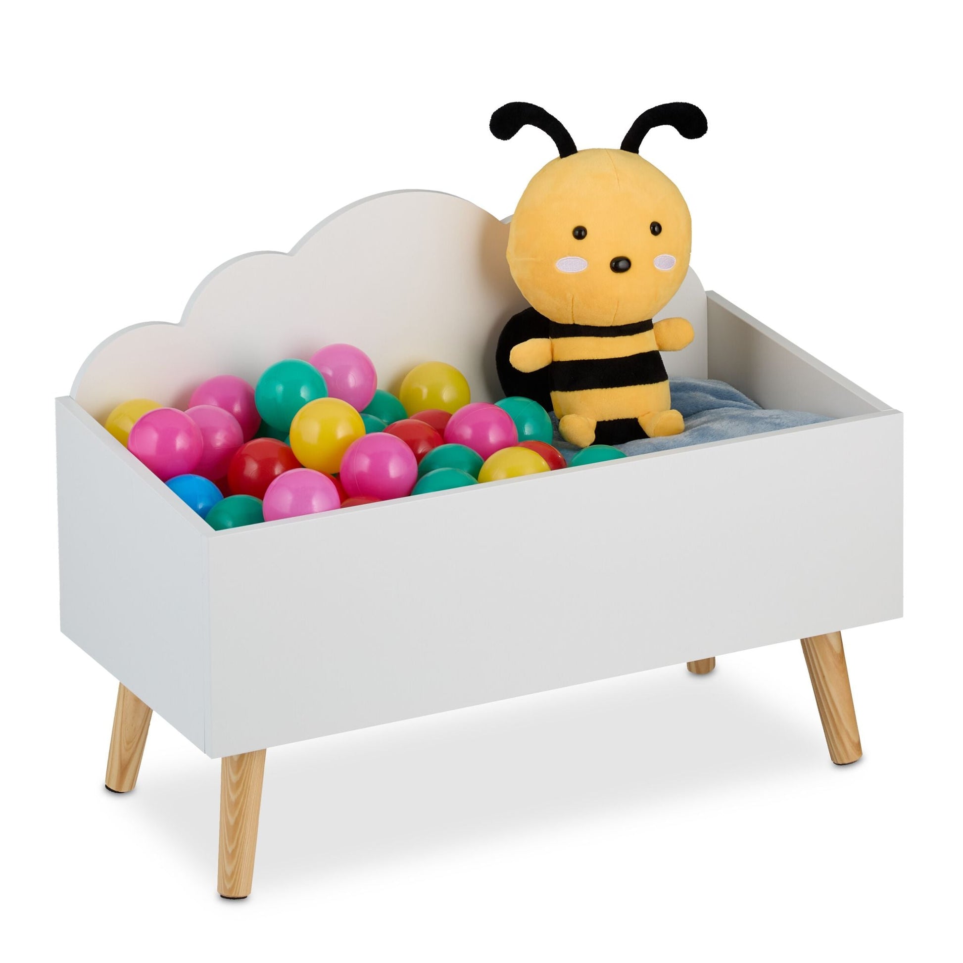 Kindertruhe Wolken-Design Weiss-Hellbraun von Relaxdays