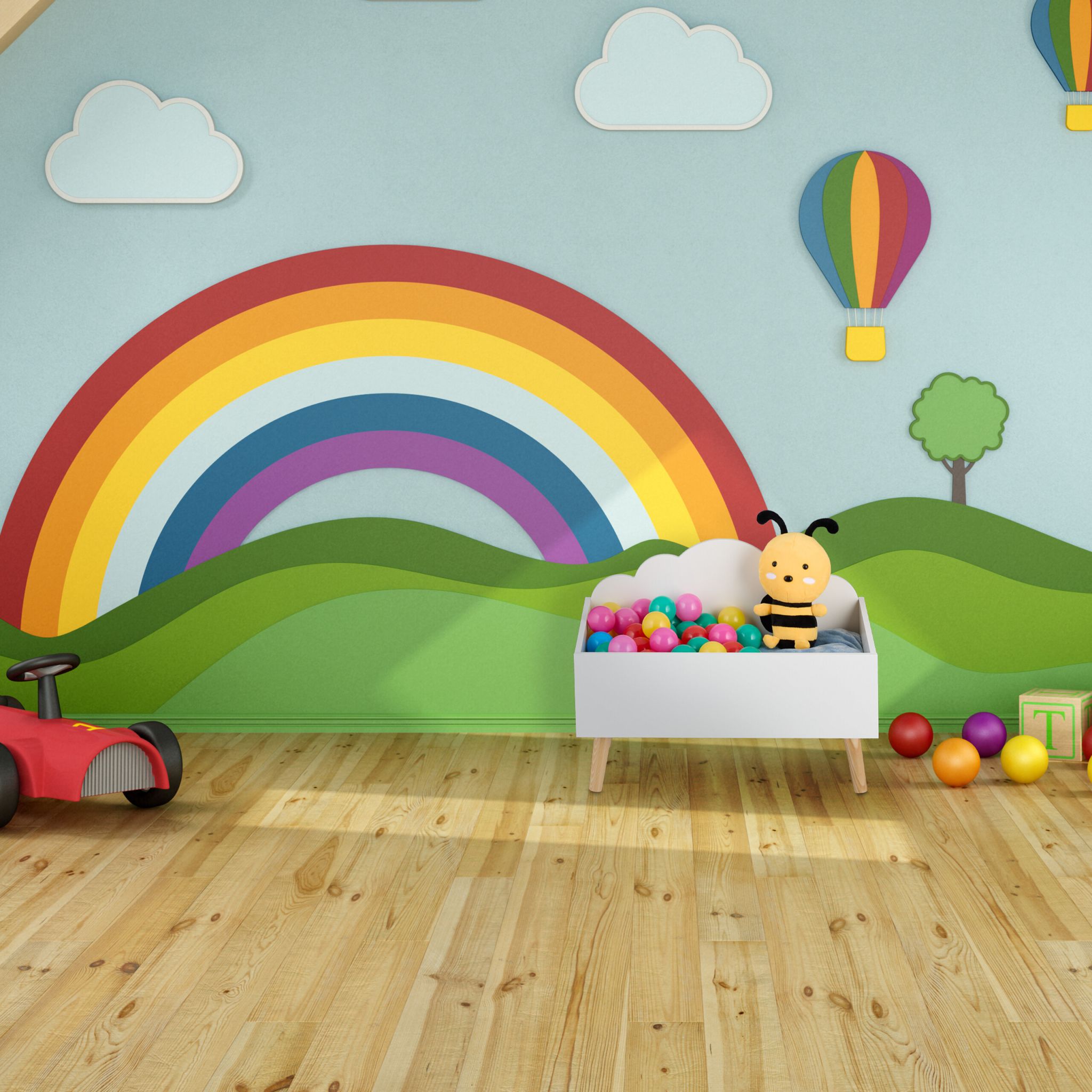 Kindertruhe Wolken-Design Weiss-Hellbraun von Relaxdays
