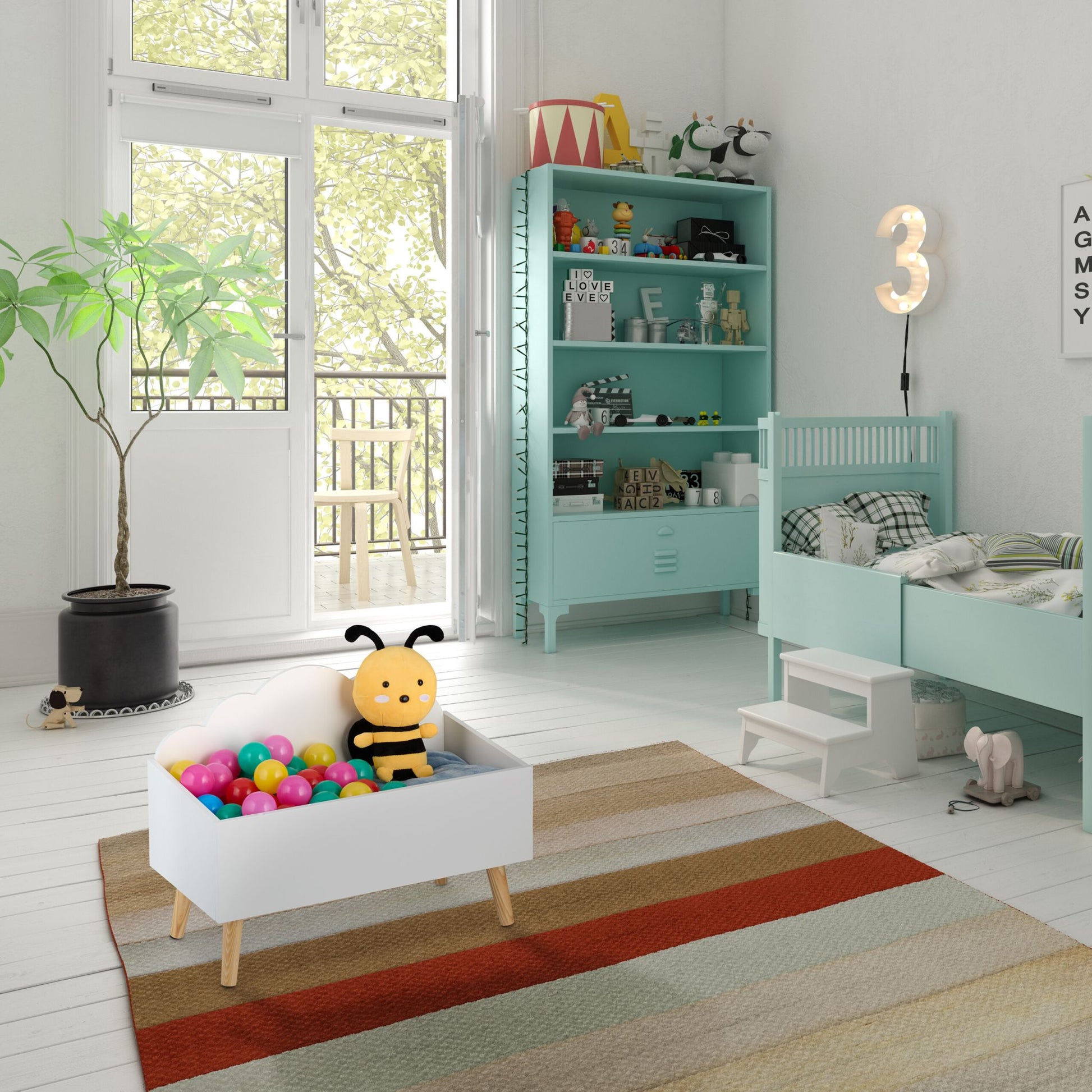Kindertruhe Wolken-Design Weiss-Hellbraun von Relaxdays