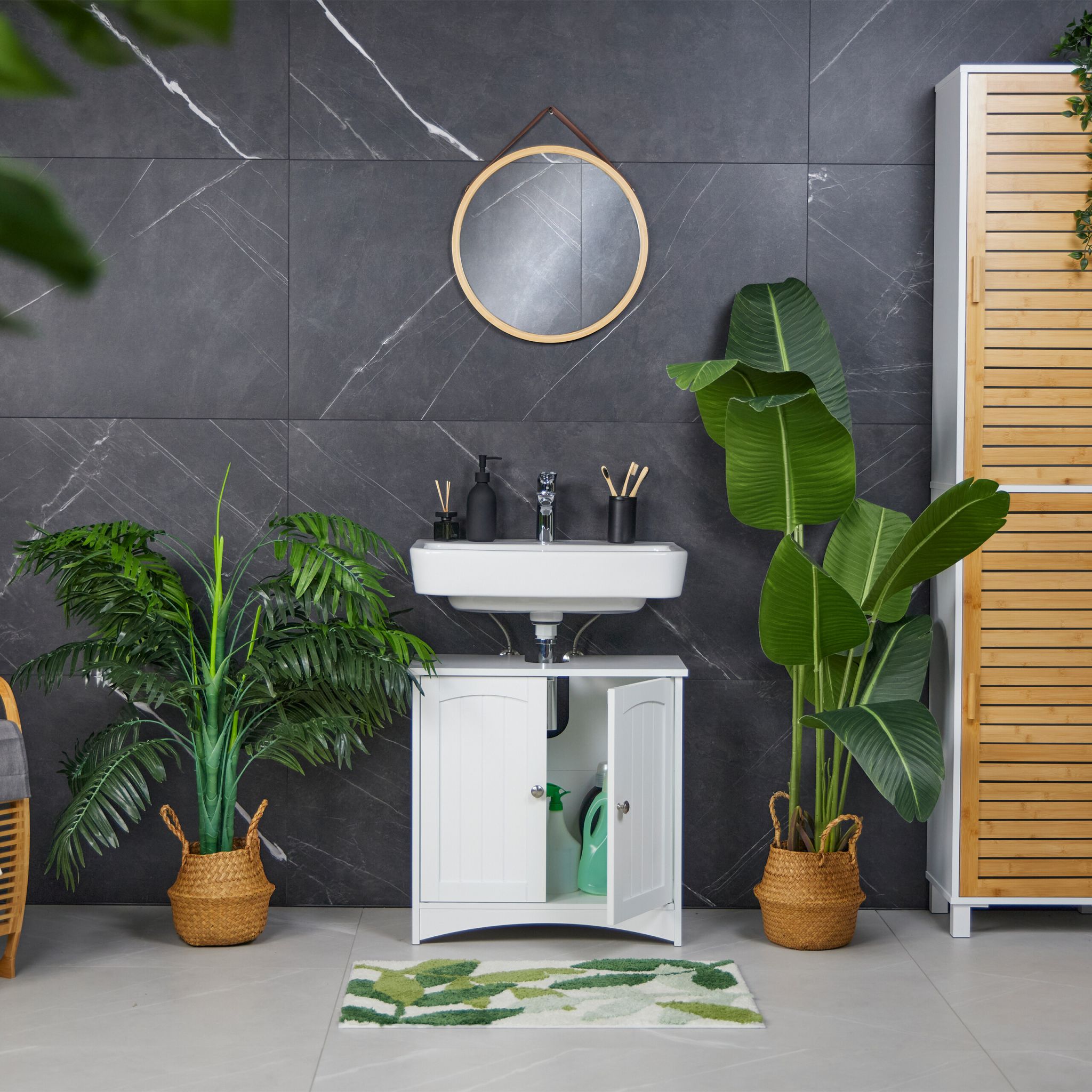 Waschbeckenunterschrank mit Türen Weiss von Relaxdays