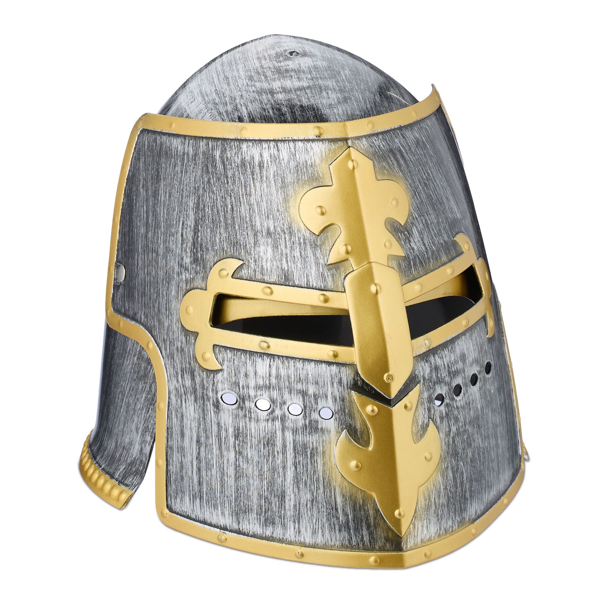 Ritter Helm mit klappbarem Visier Anthrazit-Gold-Silber von Relaxdays