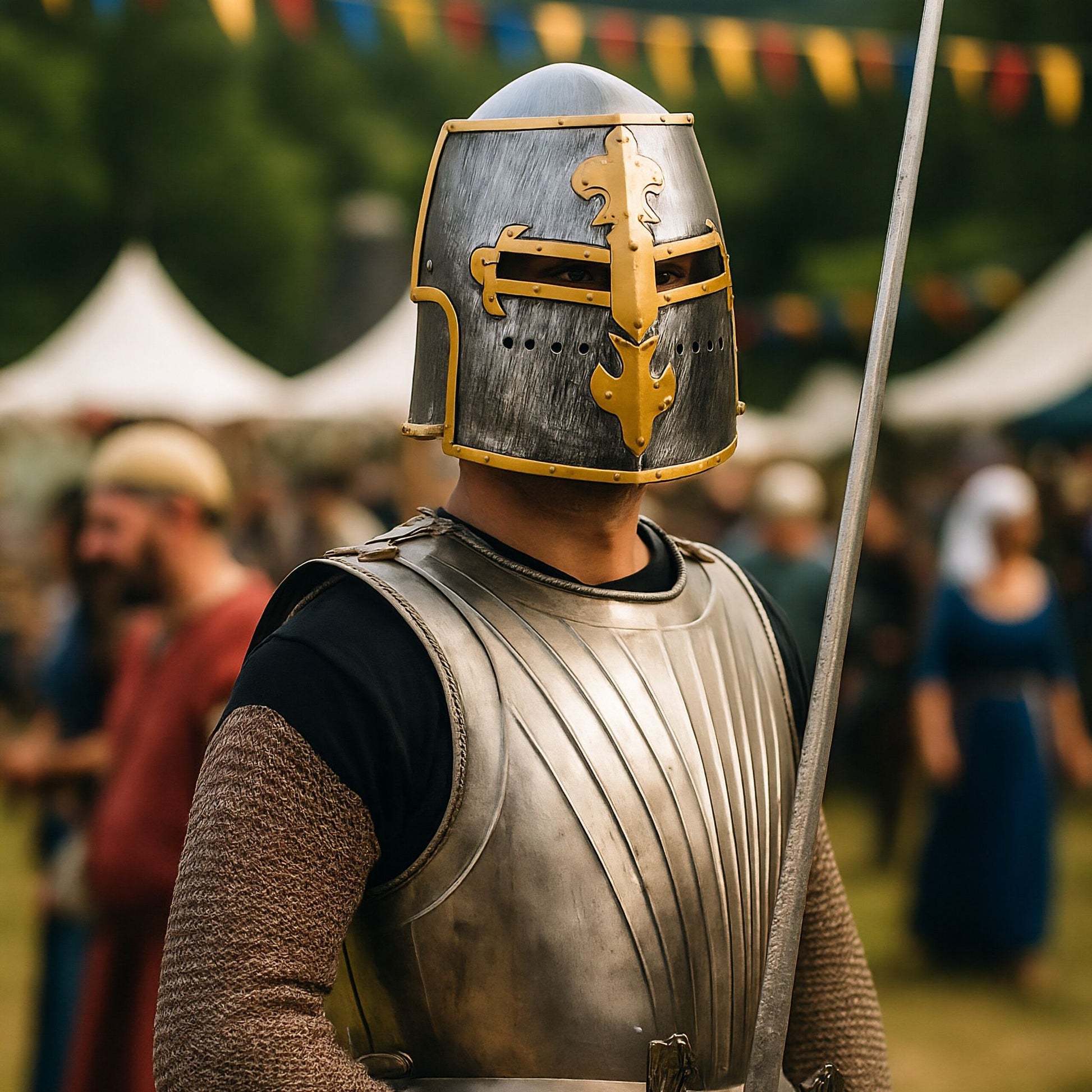 Ritter Helm mit klappbarem Visier Anthrazit-Gold-Silber von Relaxdays