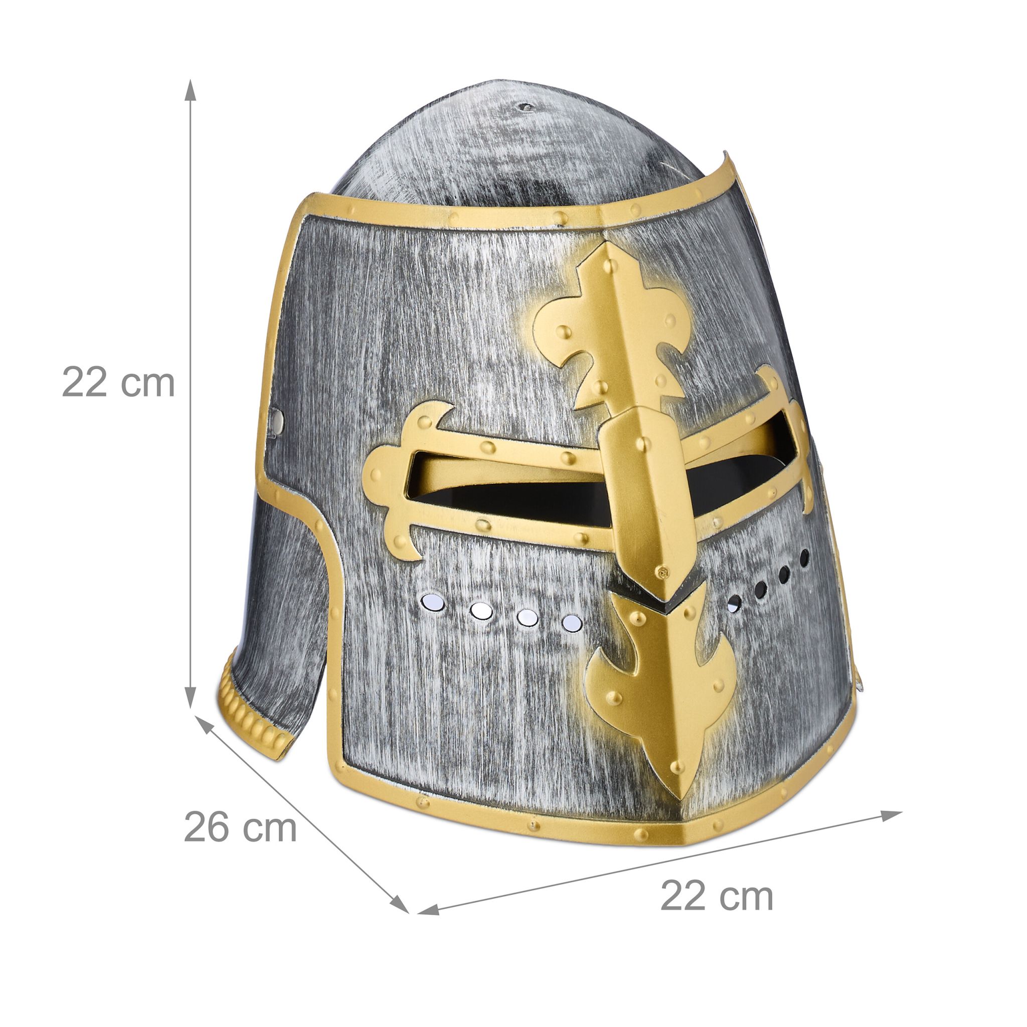 Ritter Helm mit klappbarem Visier Anthrazit-Gold-Silber von Relaxdays