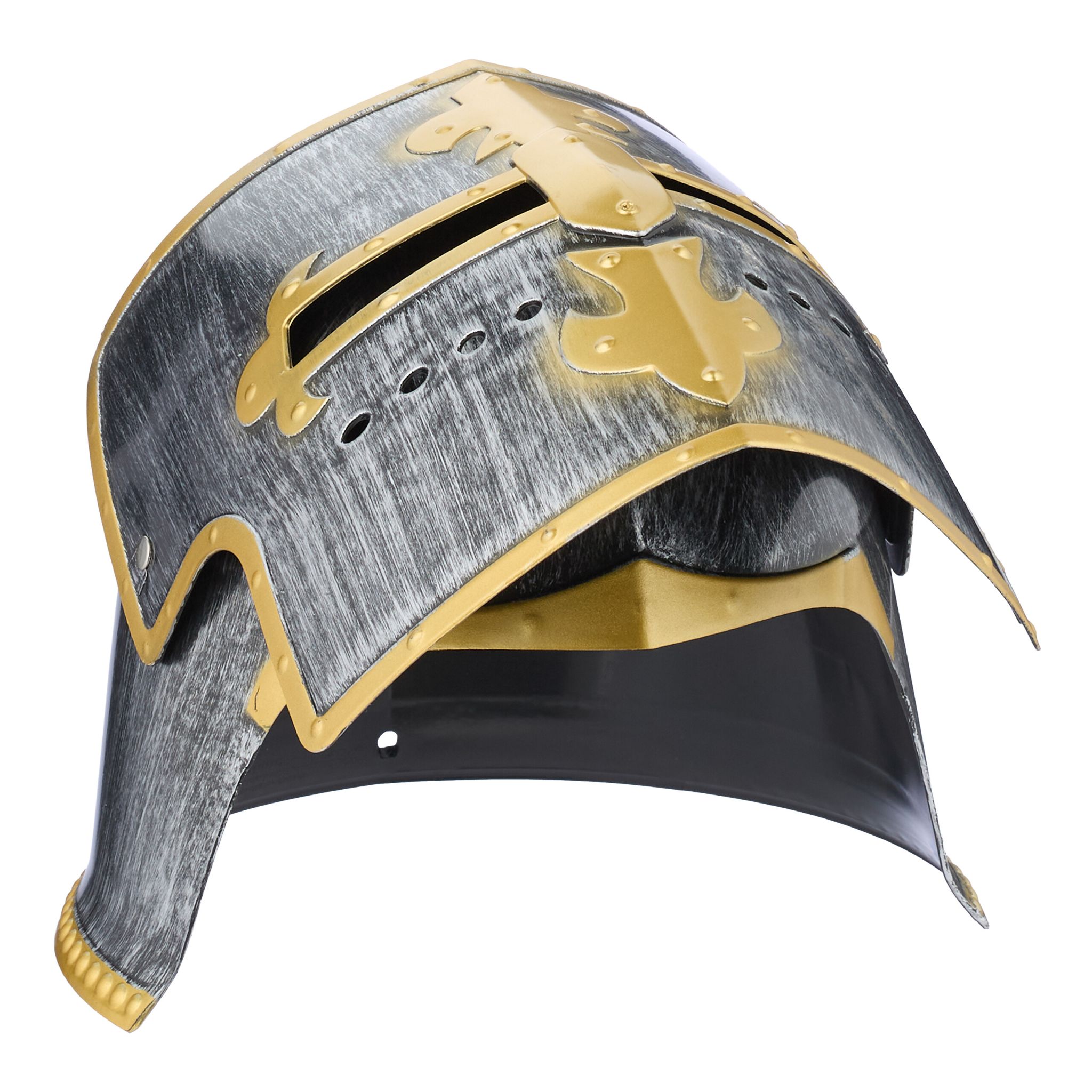 Ritter Helm mit klappbarem Visier Anthrazit-Gold-Silber von Relaxdays