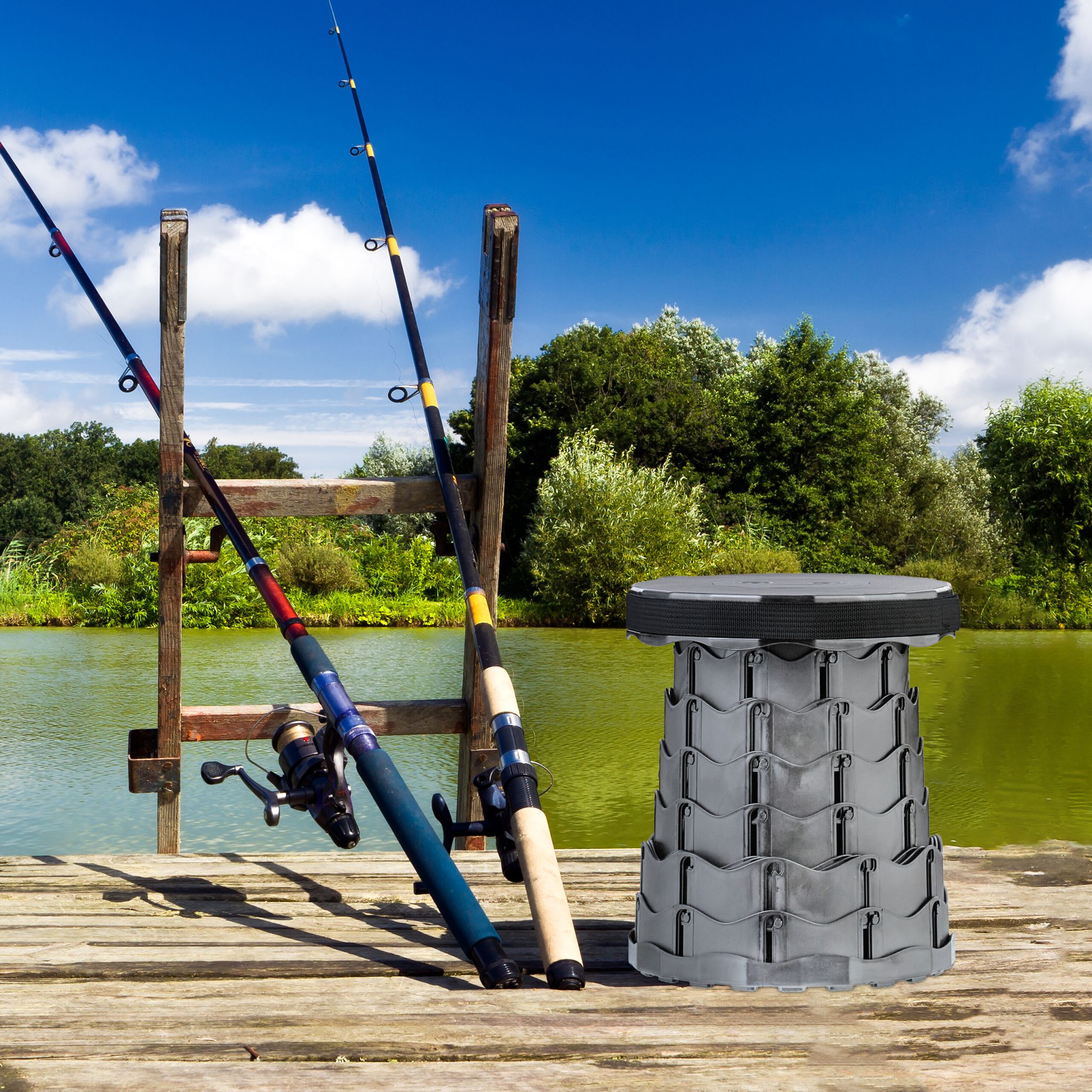 Teleskophocker Camping Schwarz-Grau von Relaxdays