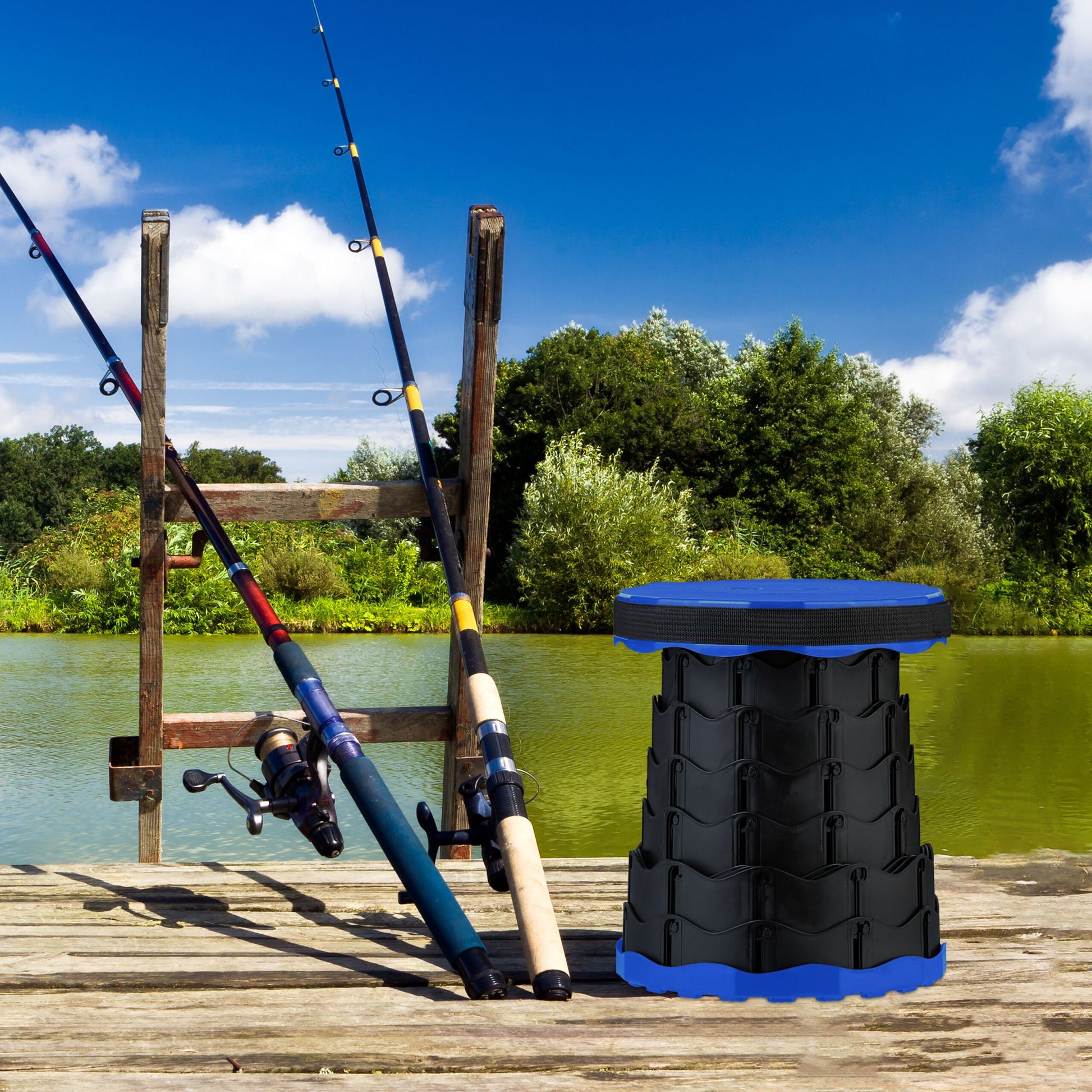 Teleskophocker Camping Blau-Schwarz von Relaxdays