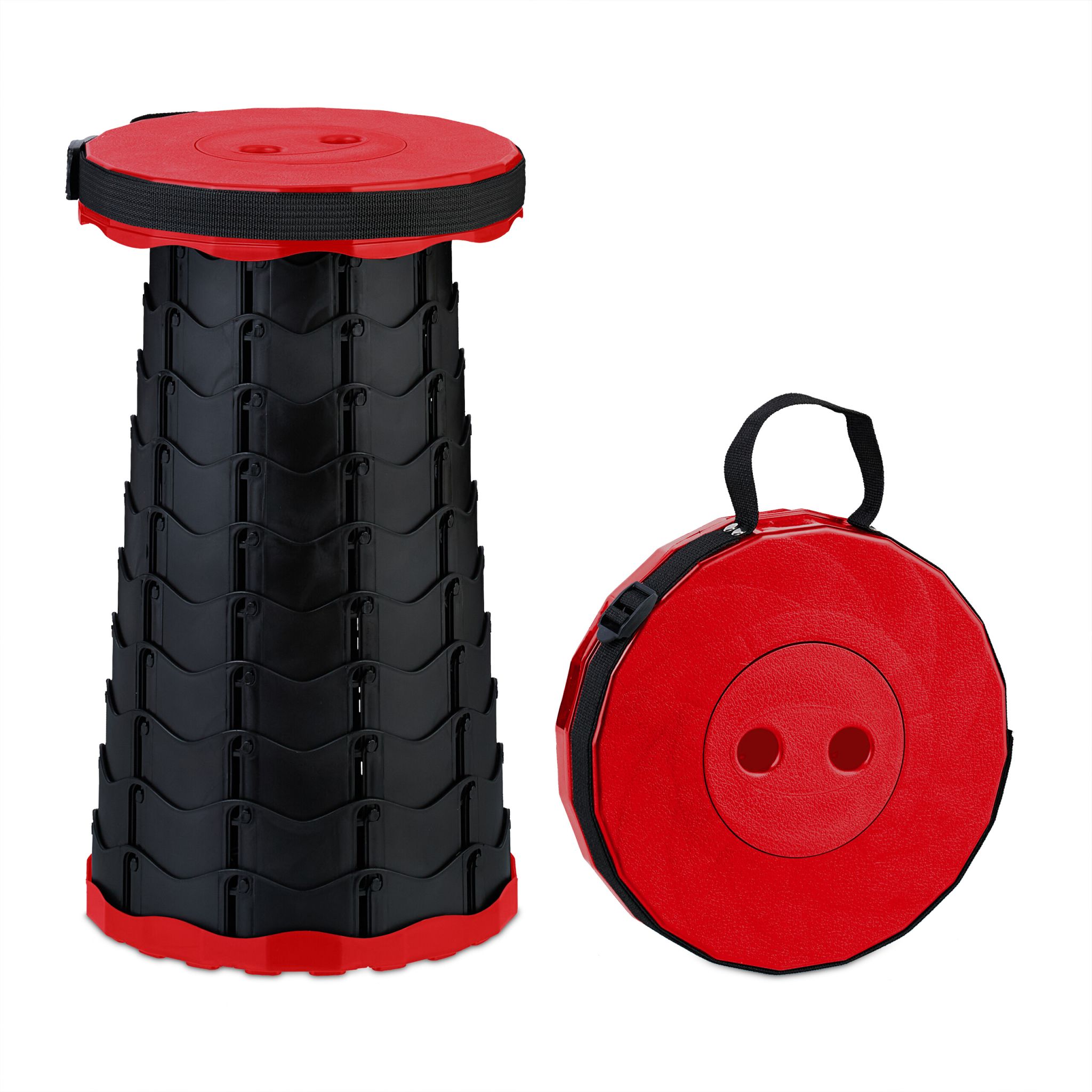 Teleskophocker Camping Rot-Schwarz von Relaxdays