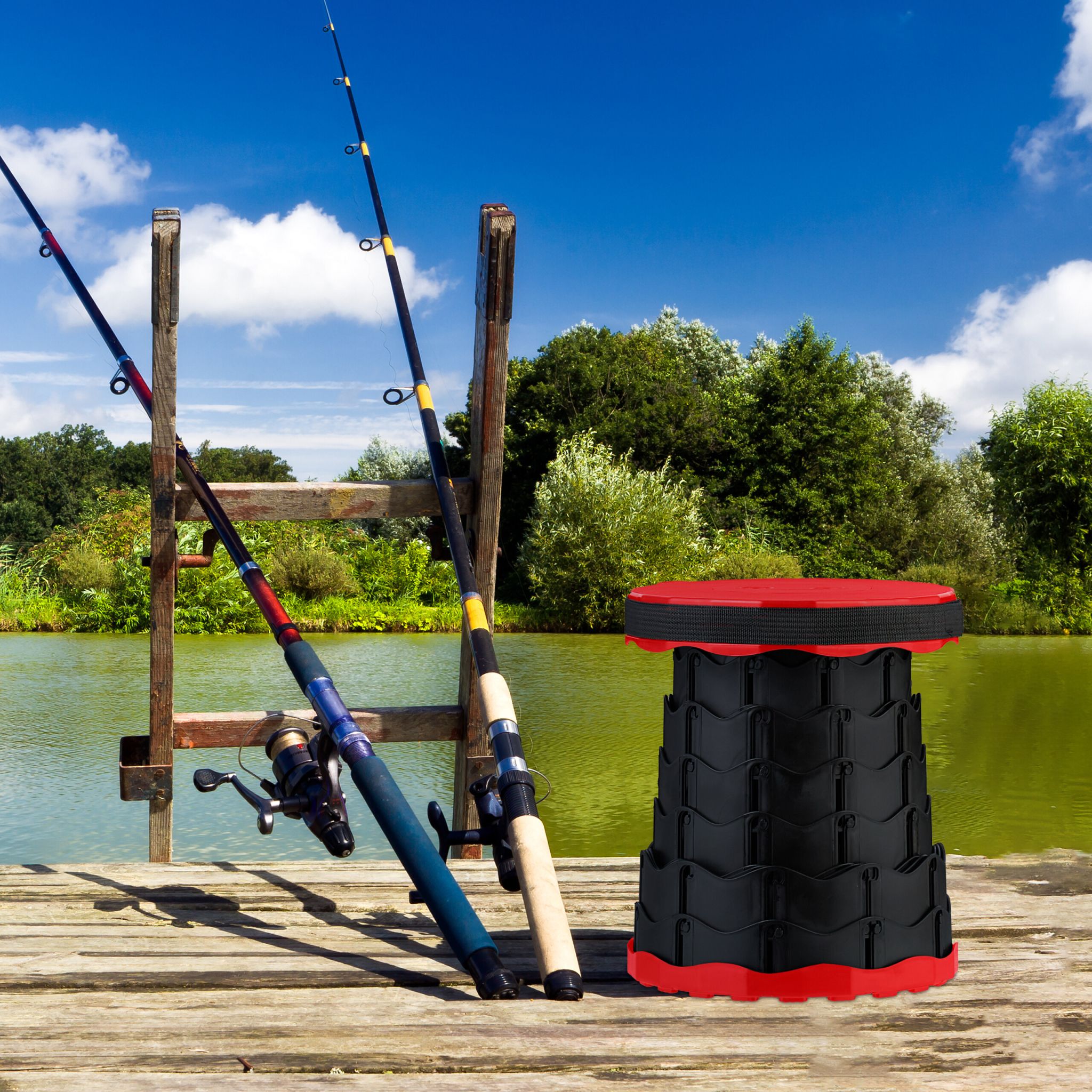 Teleskophocker Camping Rot-Schwarz von Relaxdays