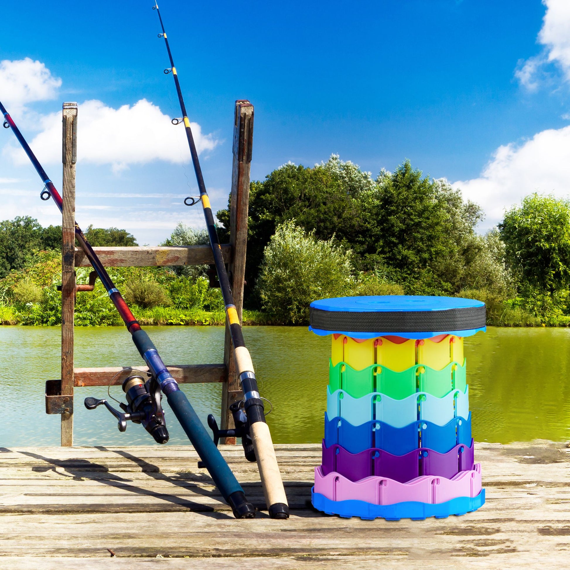 Teleskophocker Camping Blau-Grün-Lila von Relaxdays