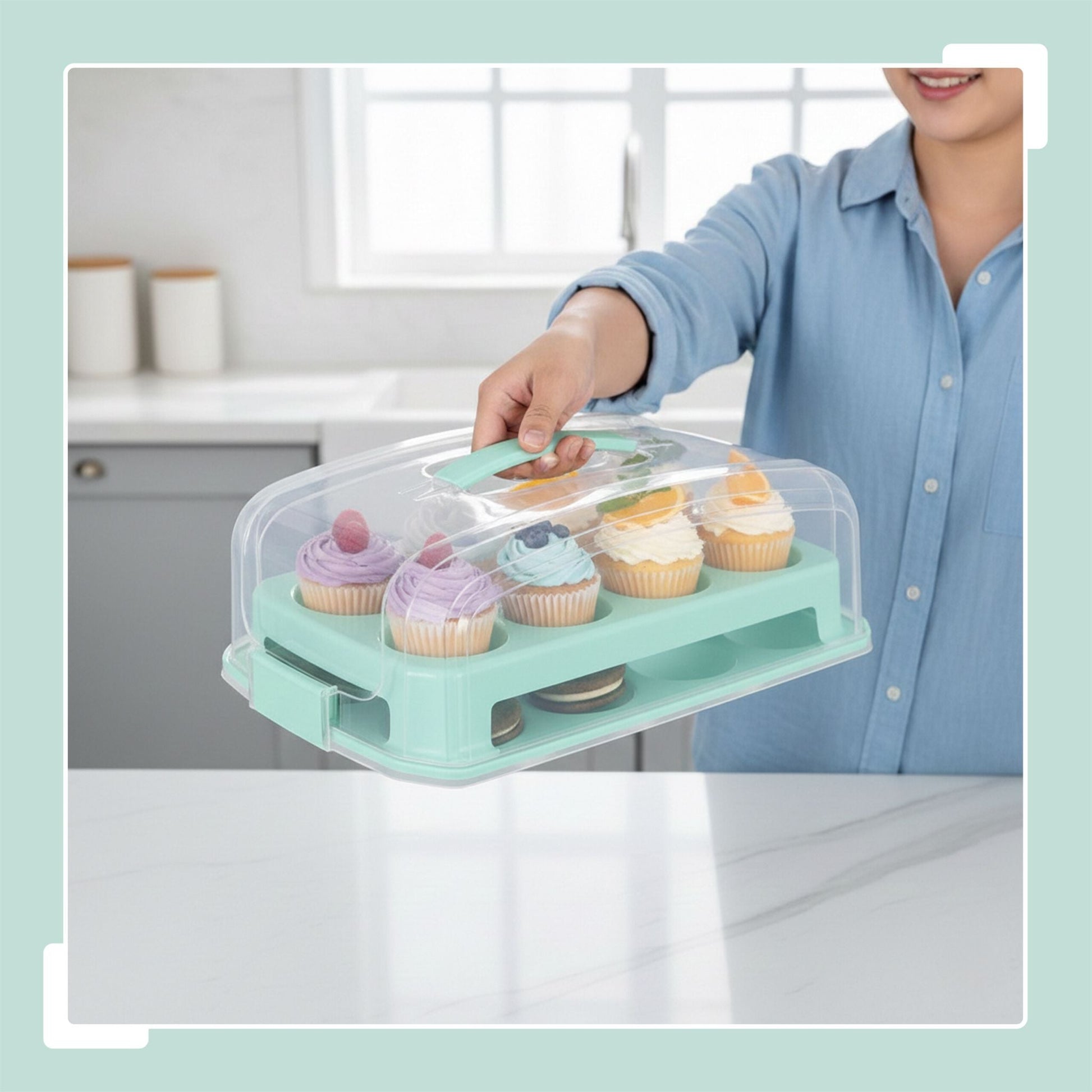 Muffin Transportbox für 24 Stück Transparent-Türkis von Relaxdays