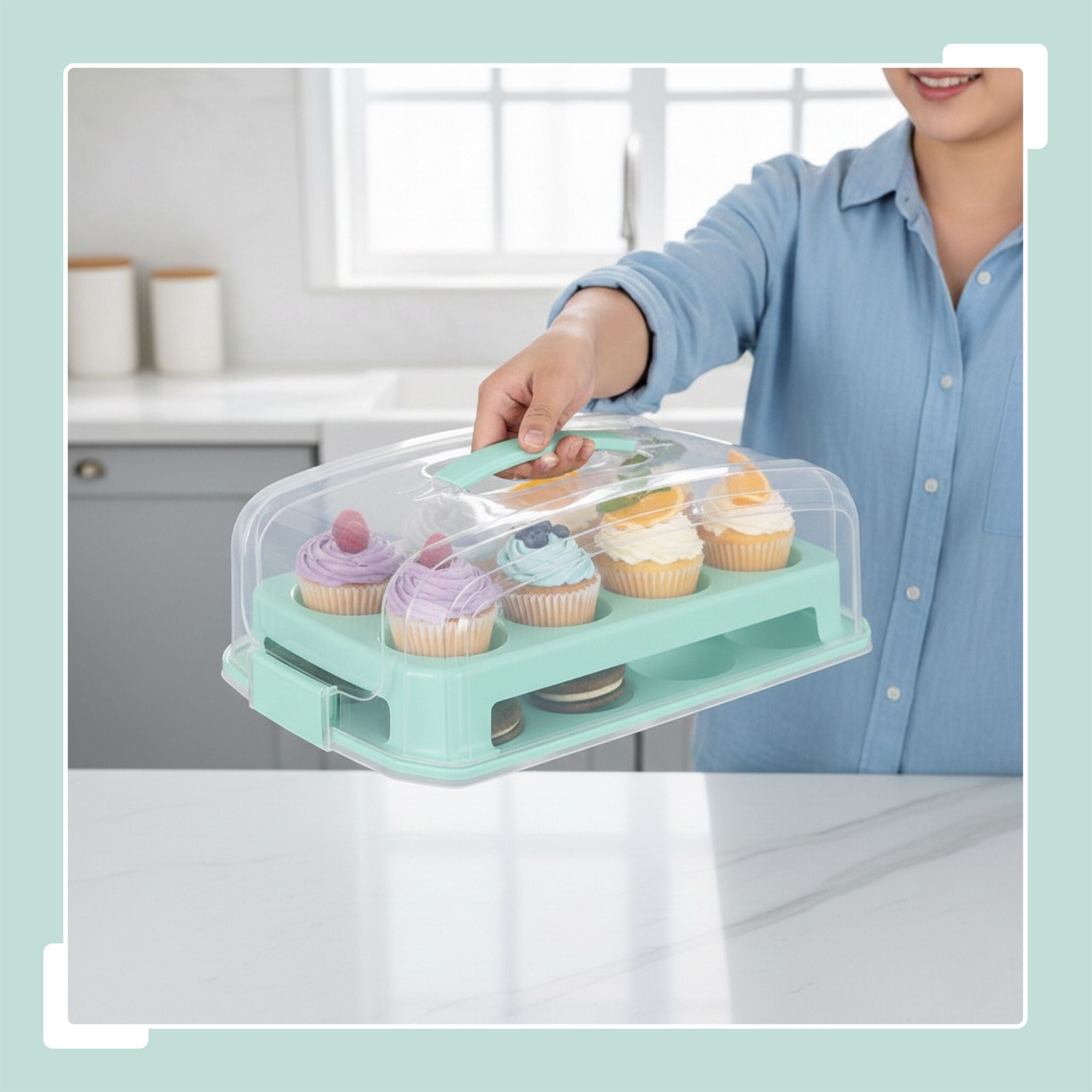 Muffin Transportbox für 24 Stück Transparent-Türkis von Relaxdays