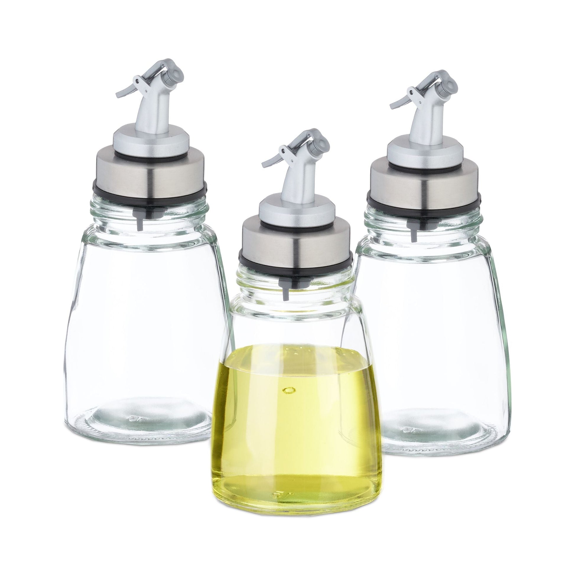 Ölflasche Glas 3er-Set nachfüllbar Schwarz-Silber-Transparent von Relaxdays