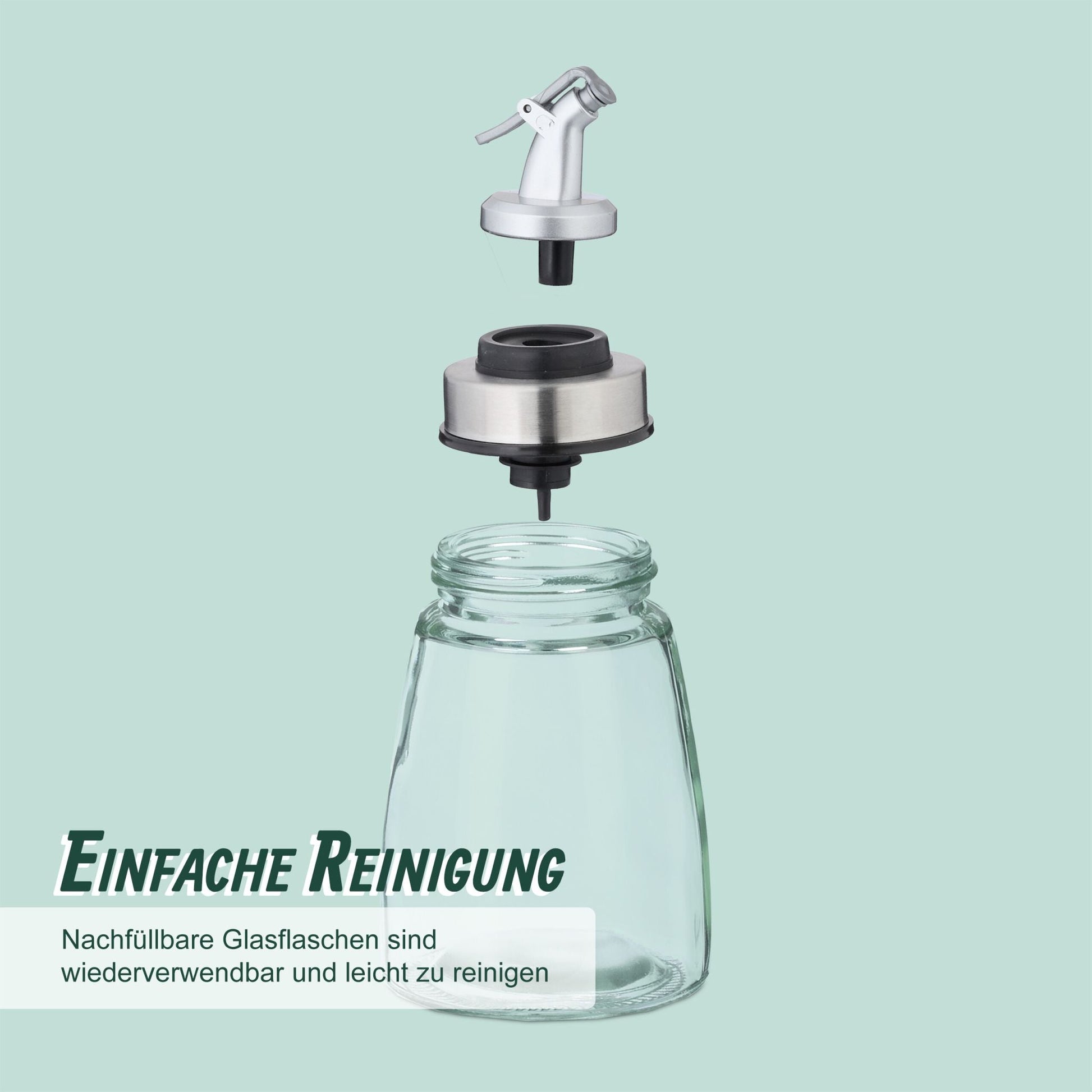 Ölflasche Glas 3er-Set nachfüllbar Schwarz-Silber-Transparent von Relaxdays